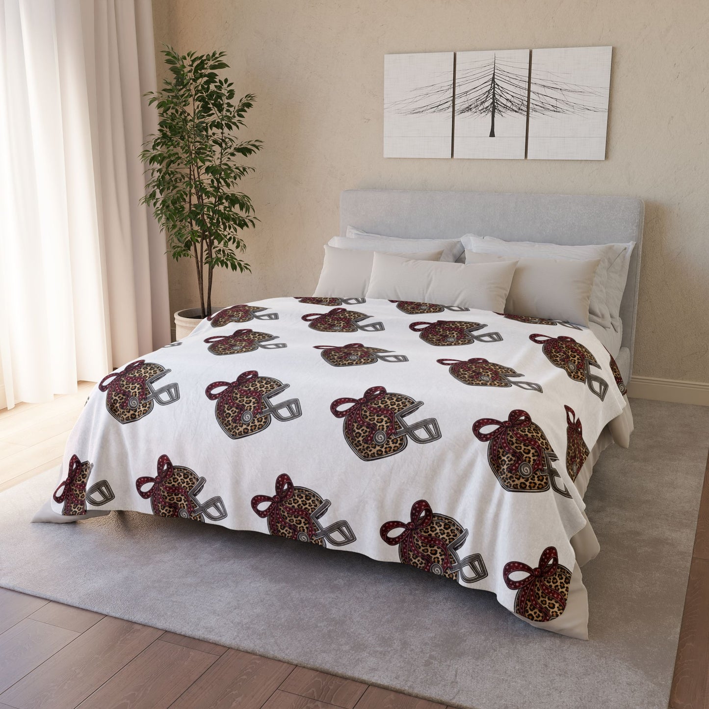 Leopard Print Football Helmet Fleece Sherpa Blanket