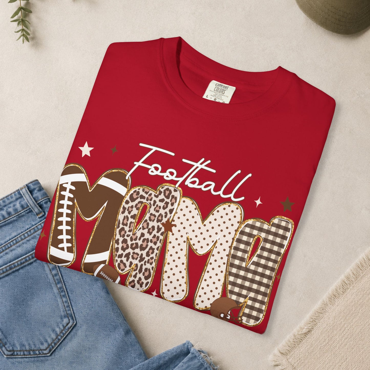 Football Mom T-shirt | Leopard Plaid Patchwork Lettering