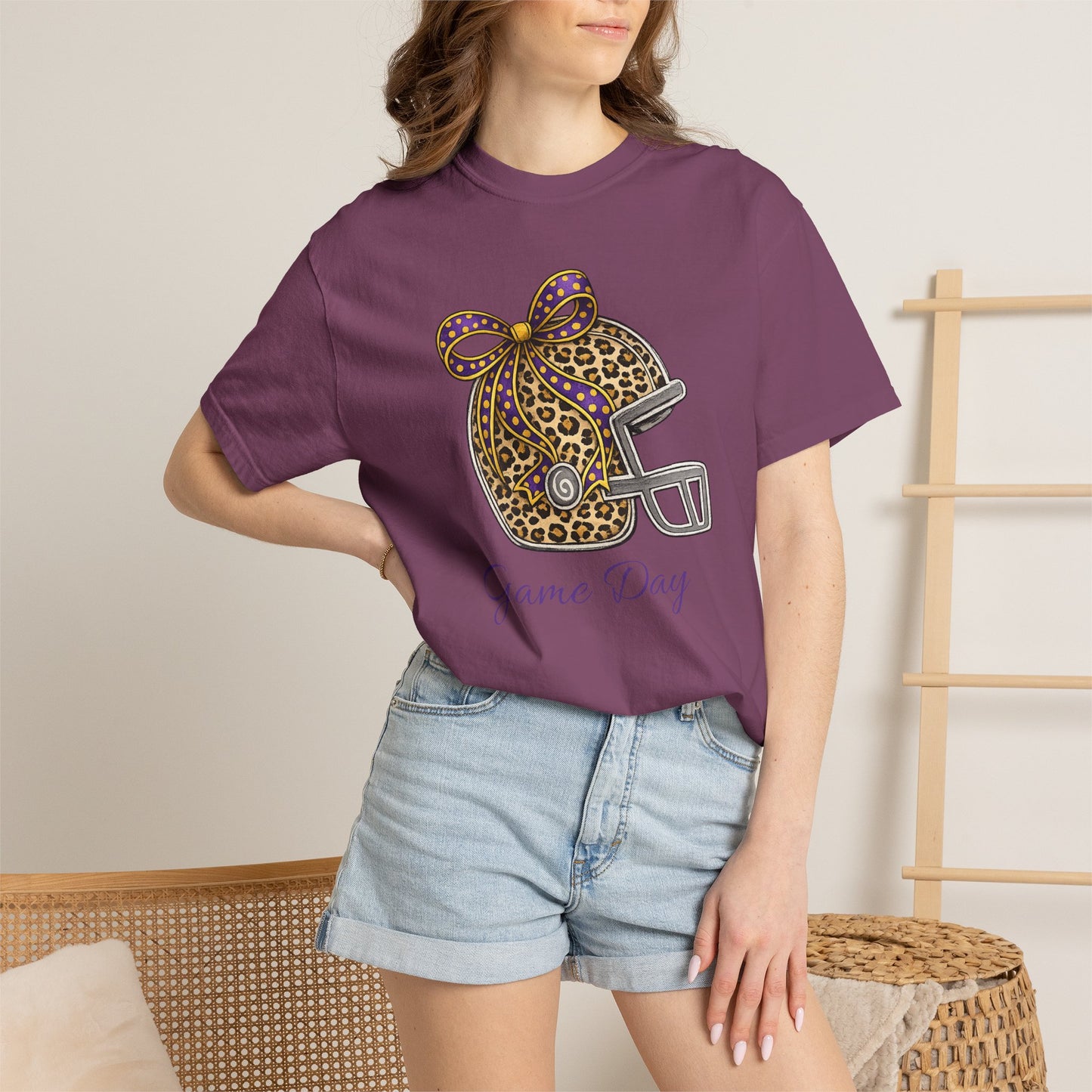 Leopard Print Football Helmet “Game Day” T‑Shirt