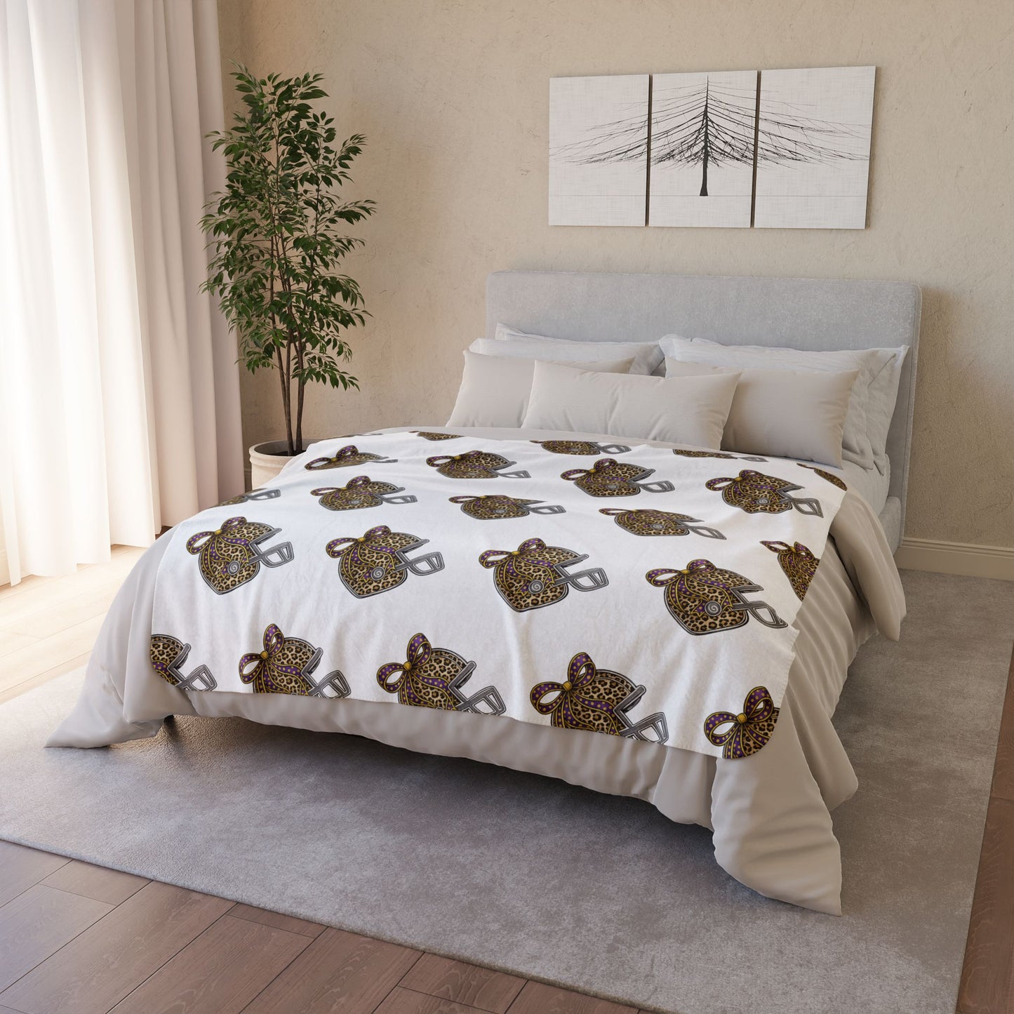 Leopard Print Football helmet Sherpa Blanket