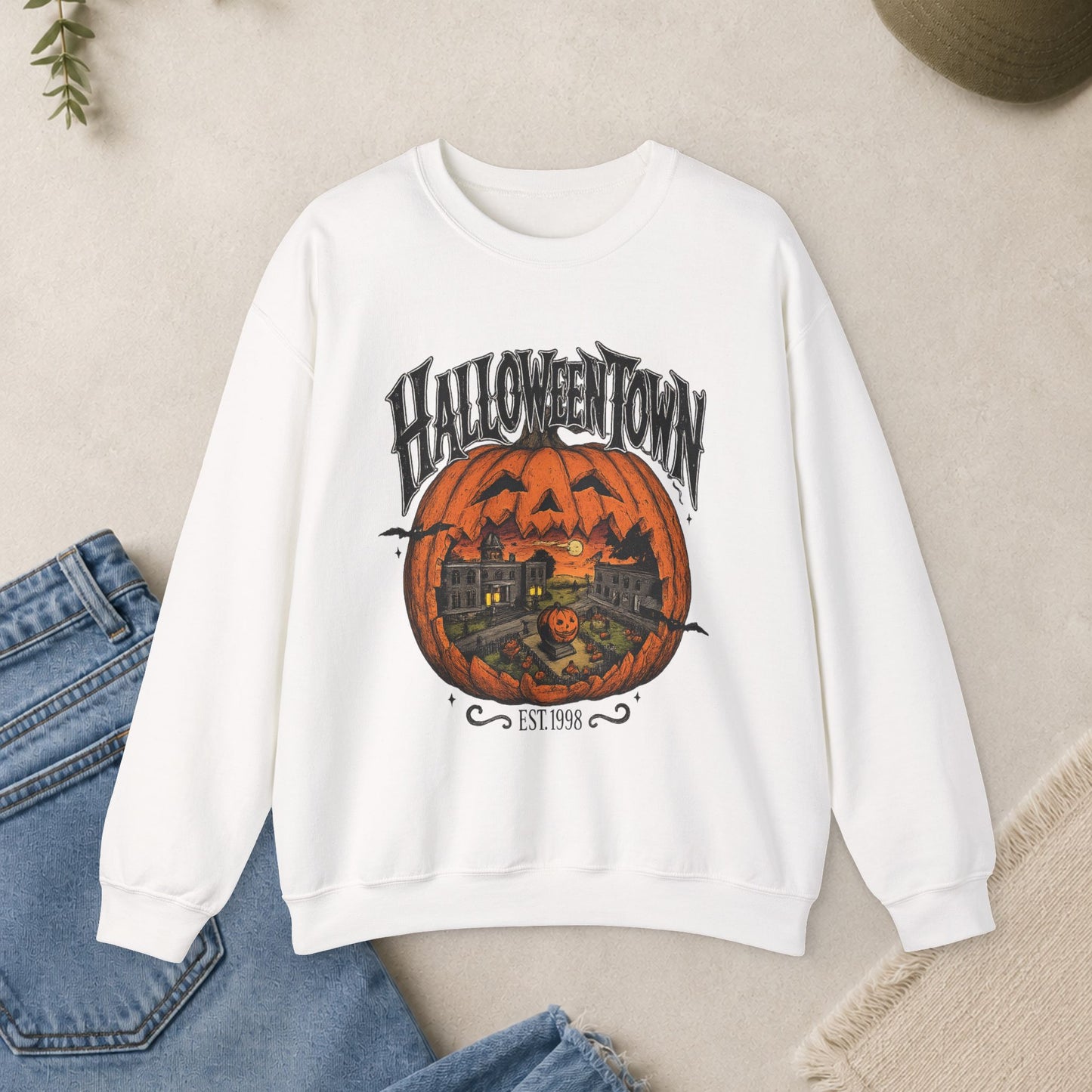 Halloweentown Pumpkin Sweatshirt, Spooky Jack-O'-Lantern Crewneck