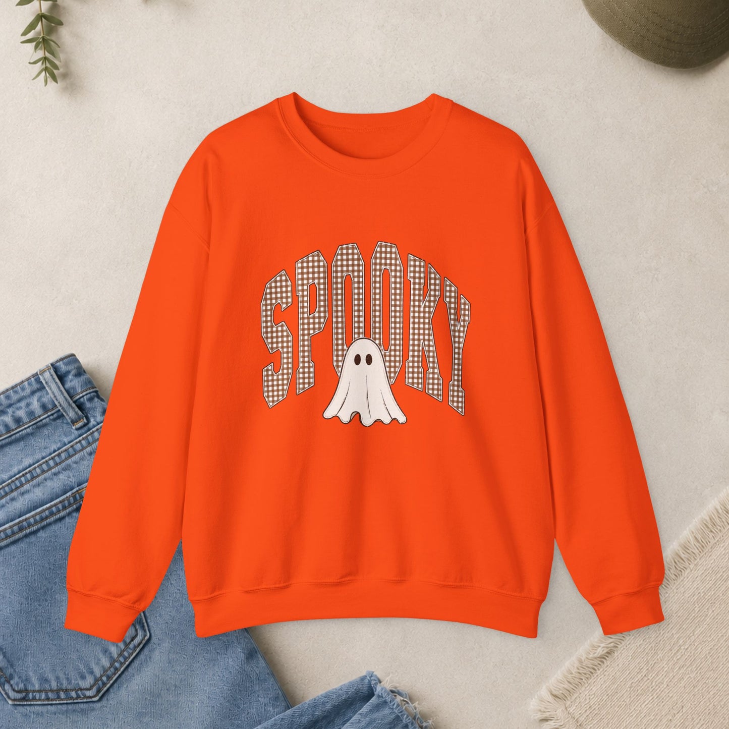 Spooky Ghost Plaid Crewneck Sweatshirt
