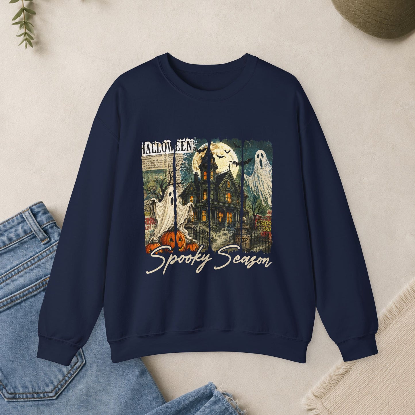 Vintage Halloween ghosts haunted house Sweatshirt | Spooky Season