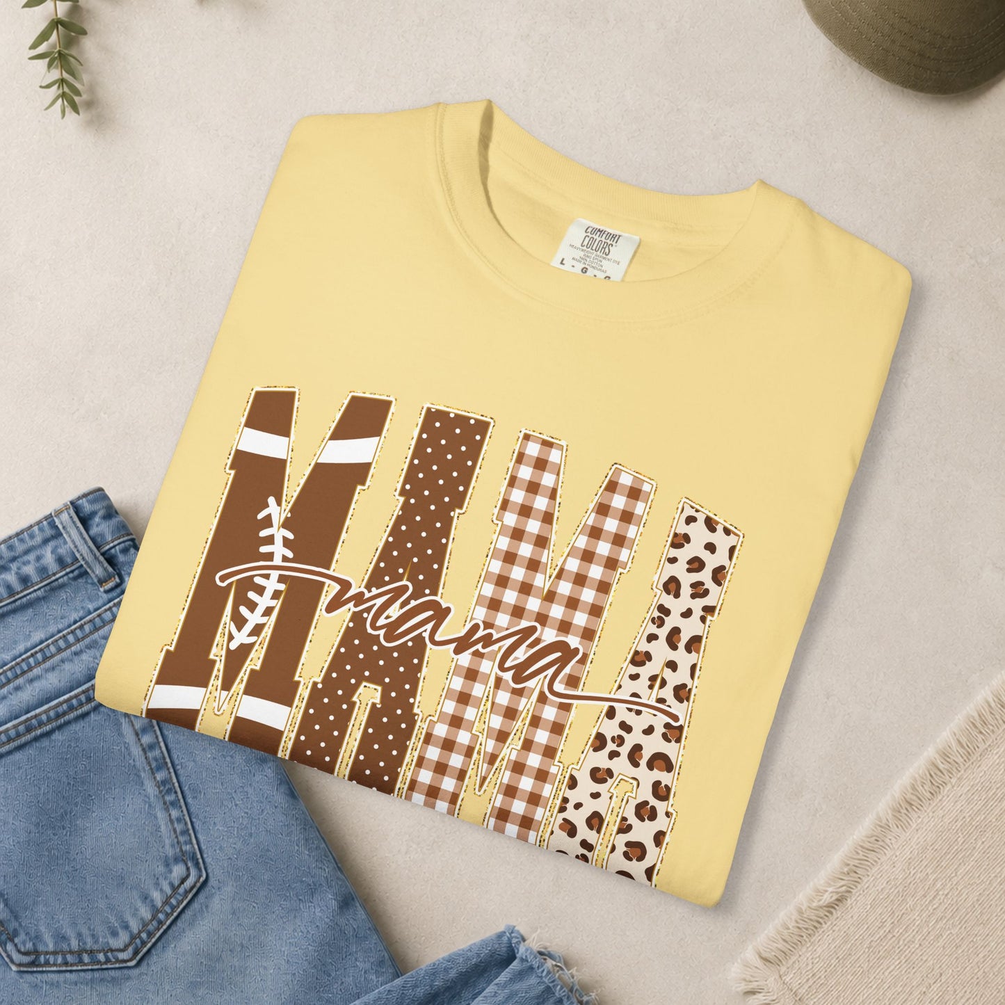 Mama Football graphic T-shirt | Brown plaid leopard print