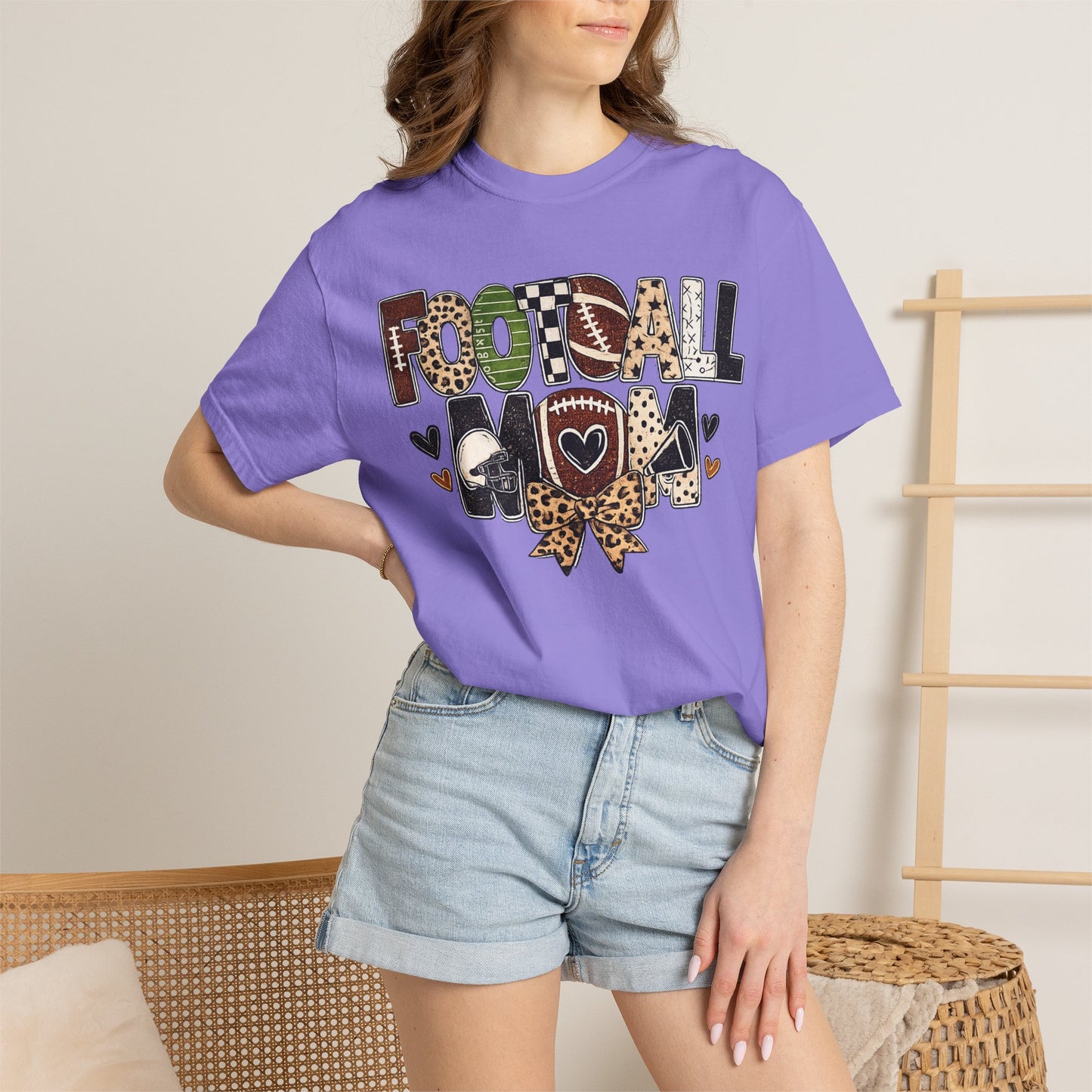 Football Mom T-Shirt — Leopard Print & Heart Graphic
