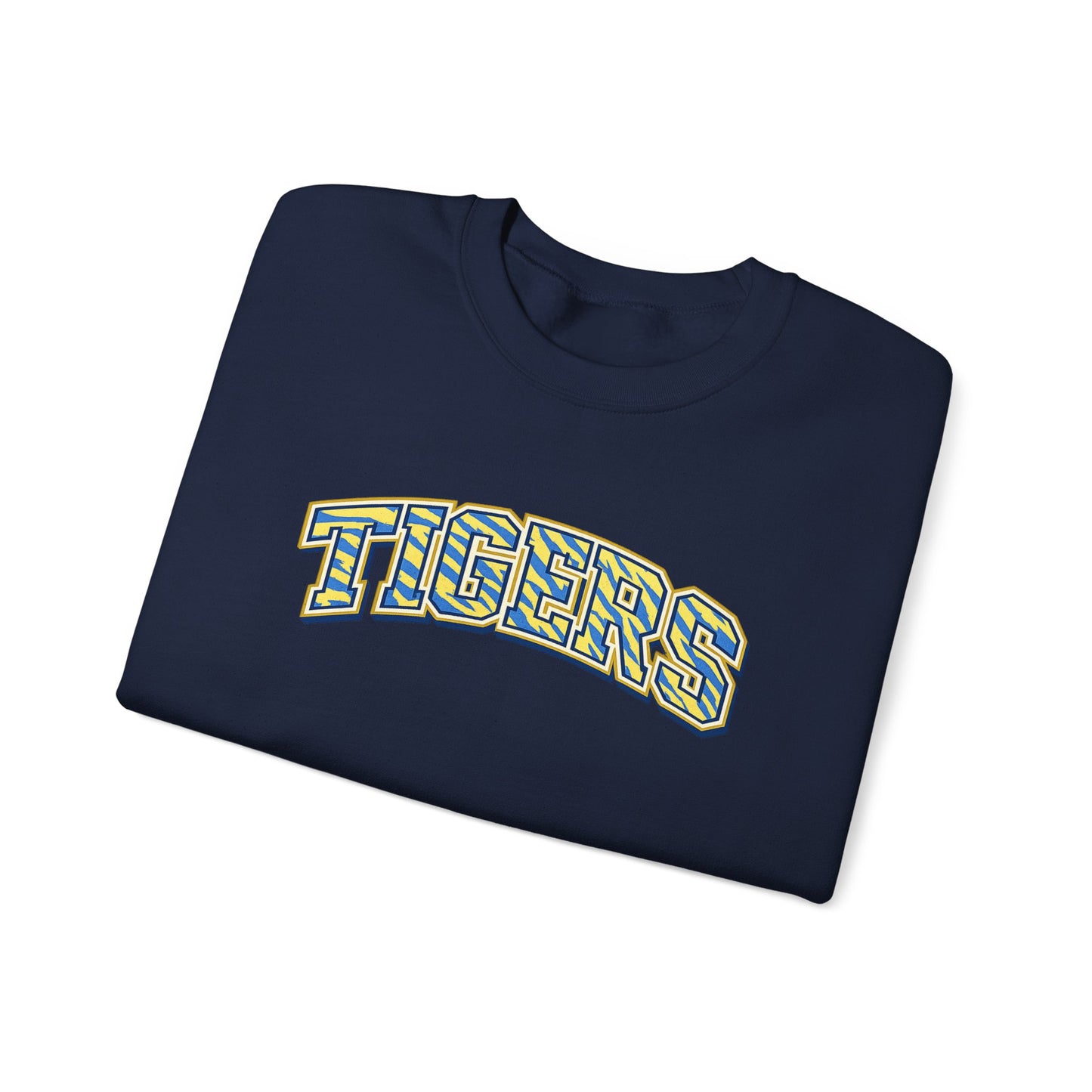 Tigers Crewneck Sweatshirt — Retro Yellow & Teal Block Letter Sports Pullover
