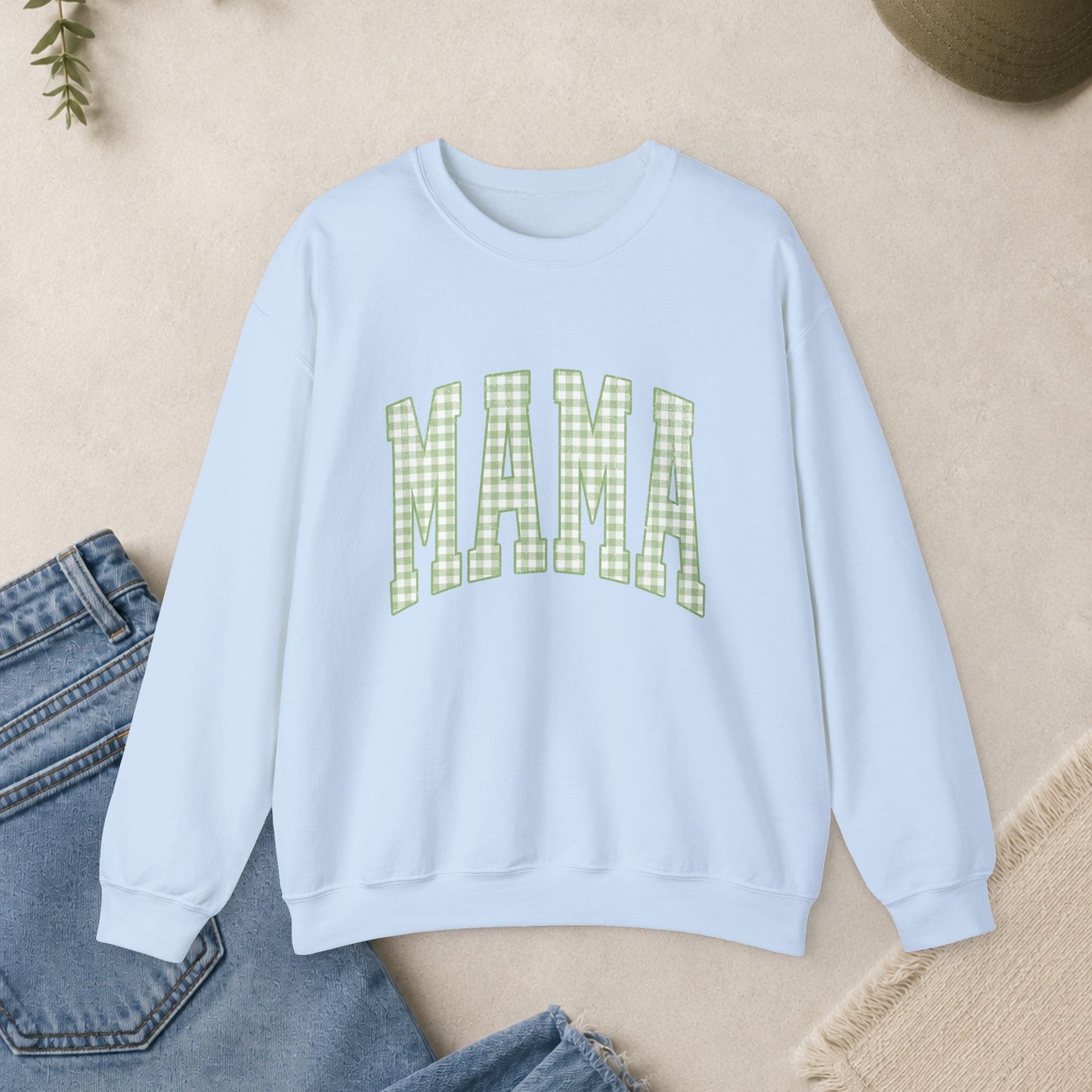 Green Gingham MAMA Sweatshirt | Mama Crewneck