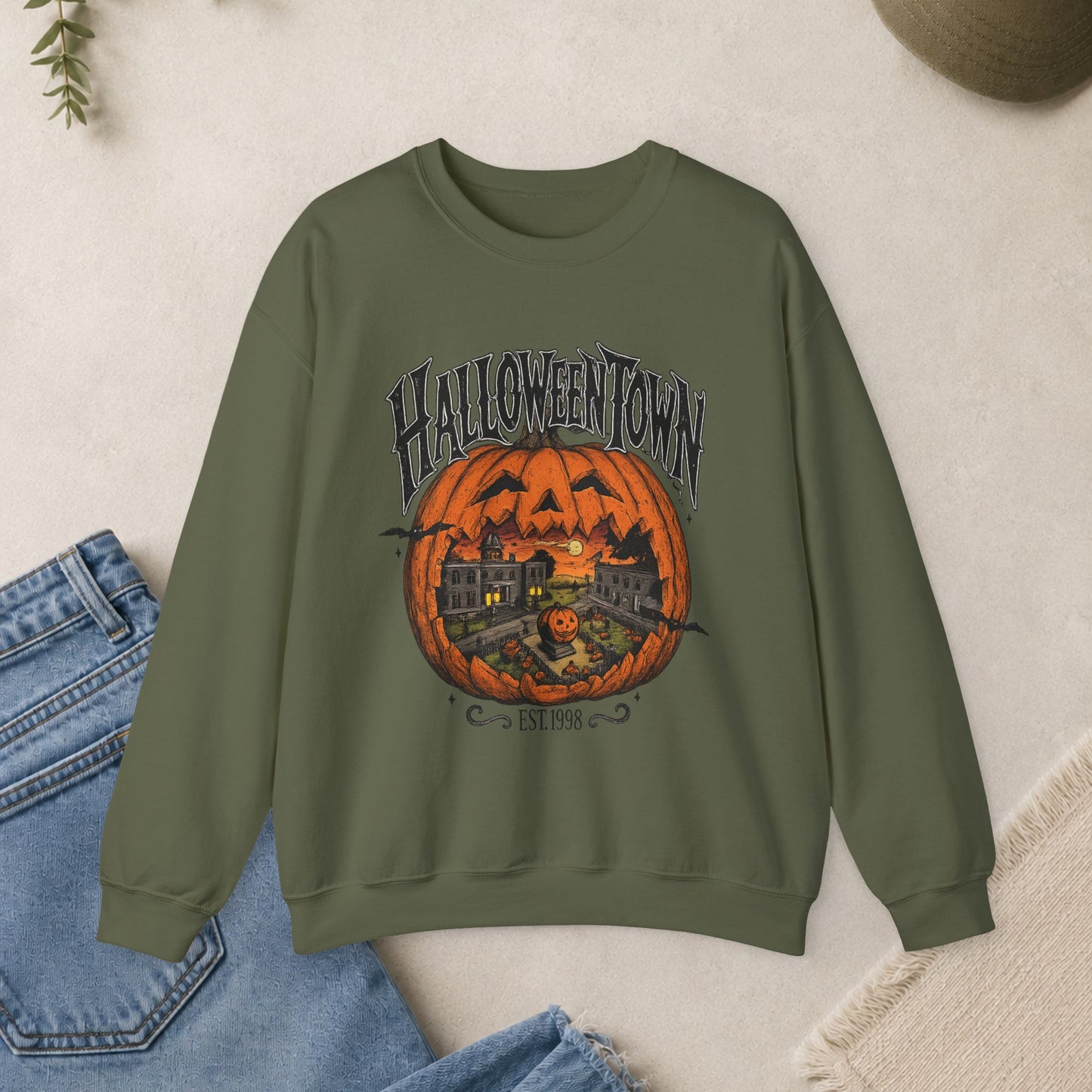 Halloweentown Pumpkin Sweatshirt, Spooky Jack-O'-Lantern Crewneck