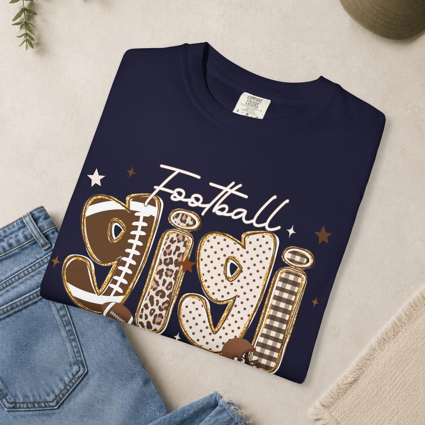 Football Gigi T-Shirt | Leopard & Brown Football Lettering