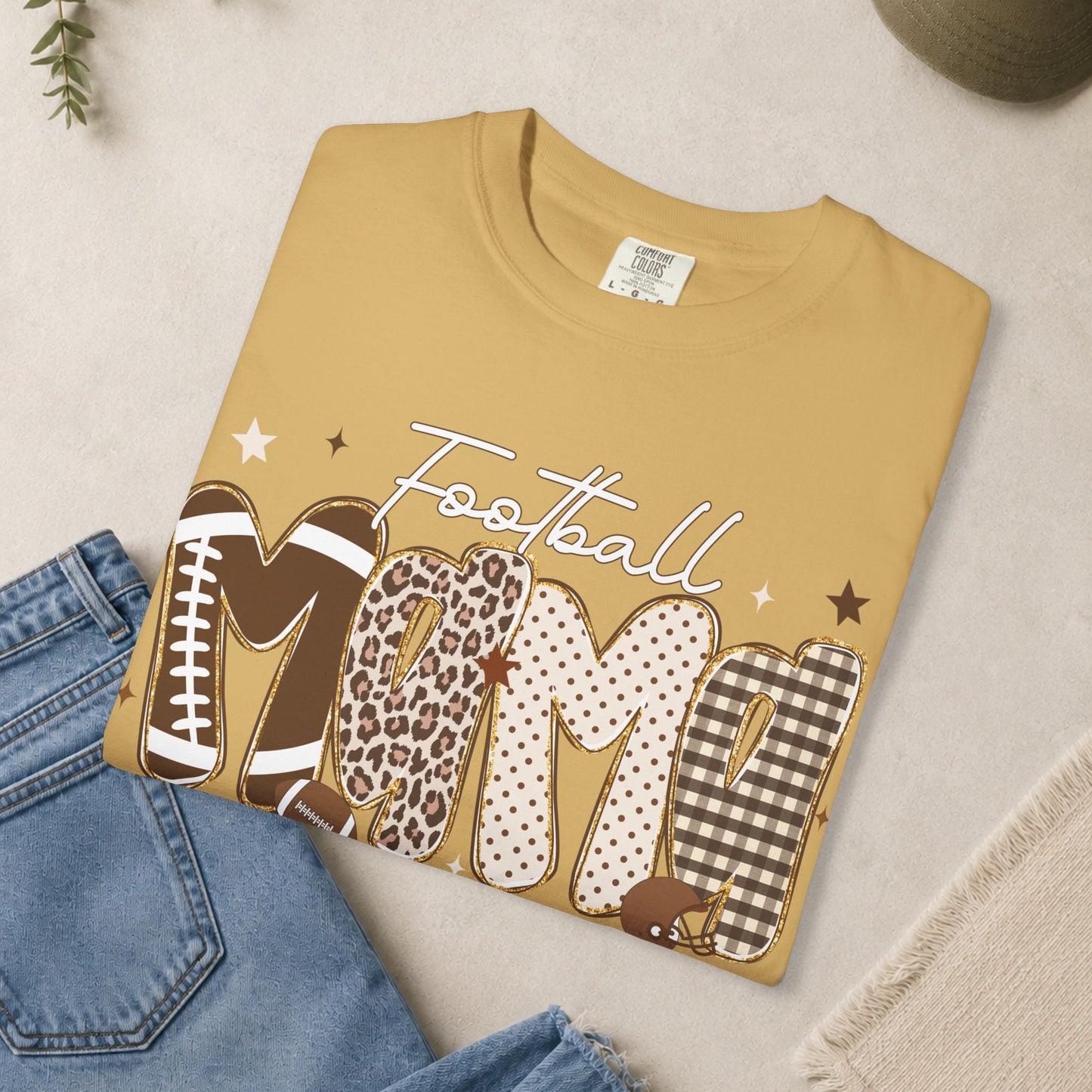 Football Mom T-shirt | Leopard Plaid Patchwork Lettering