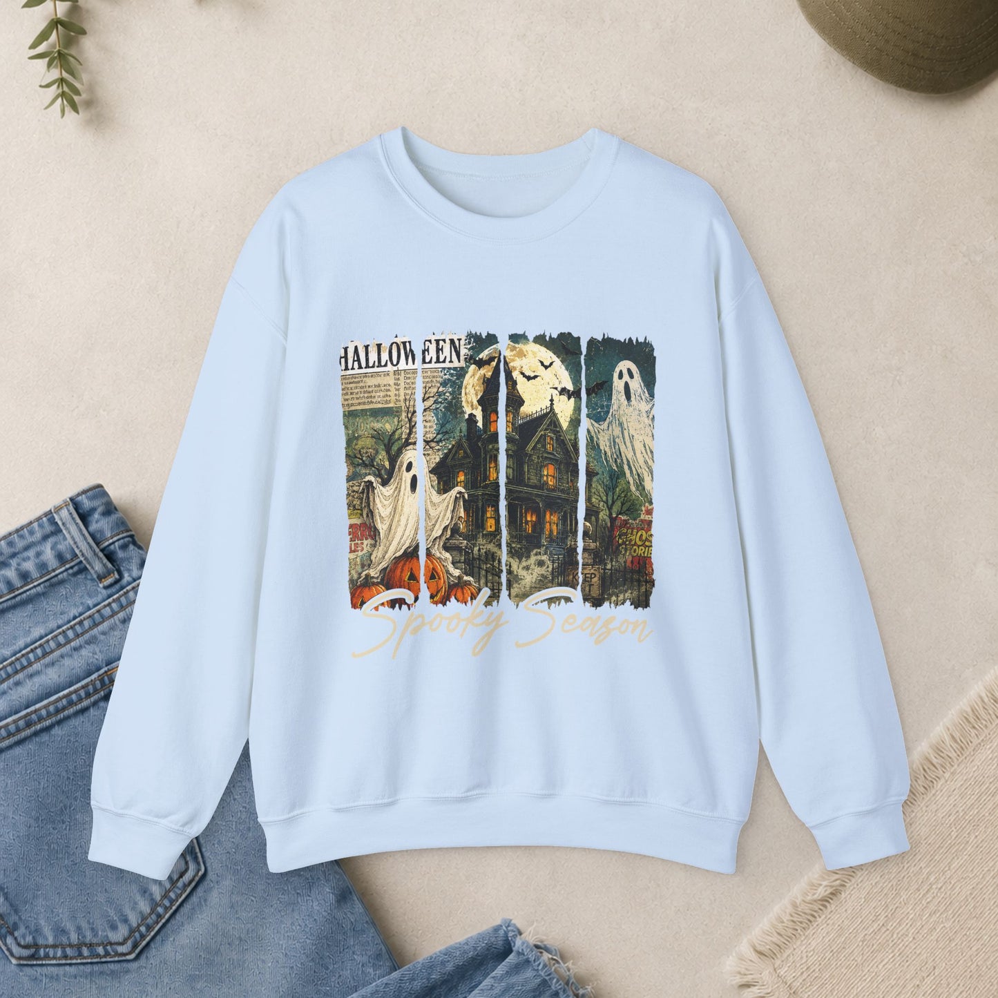 Vintage Halloween ghosts haunted house Sweatshirt | Spooky Season