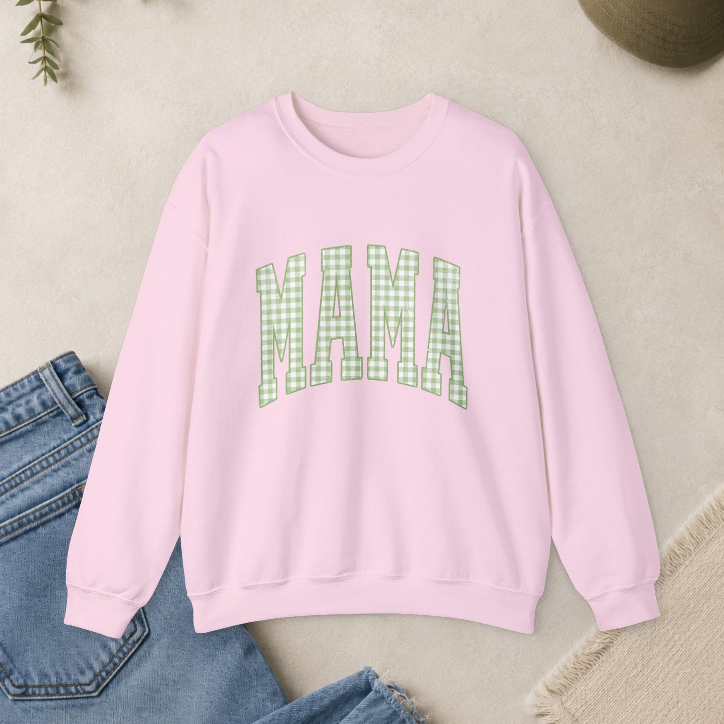 Green Gingham MAMA Sweatshirt | Mama Crewneck