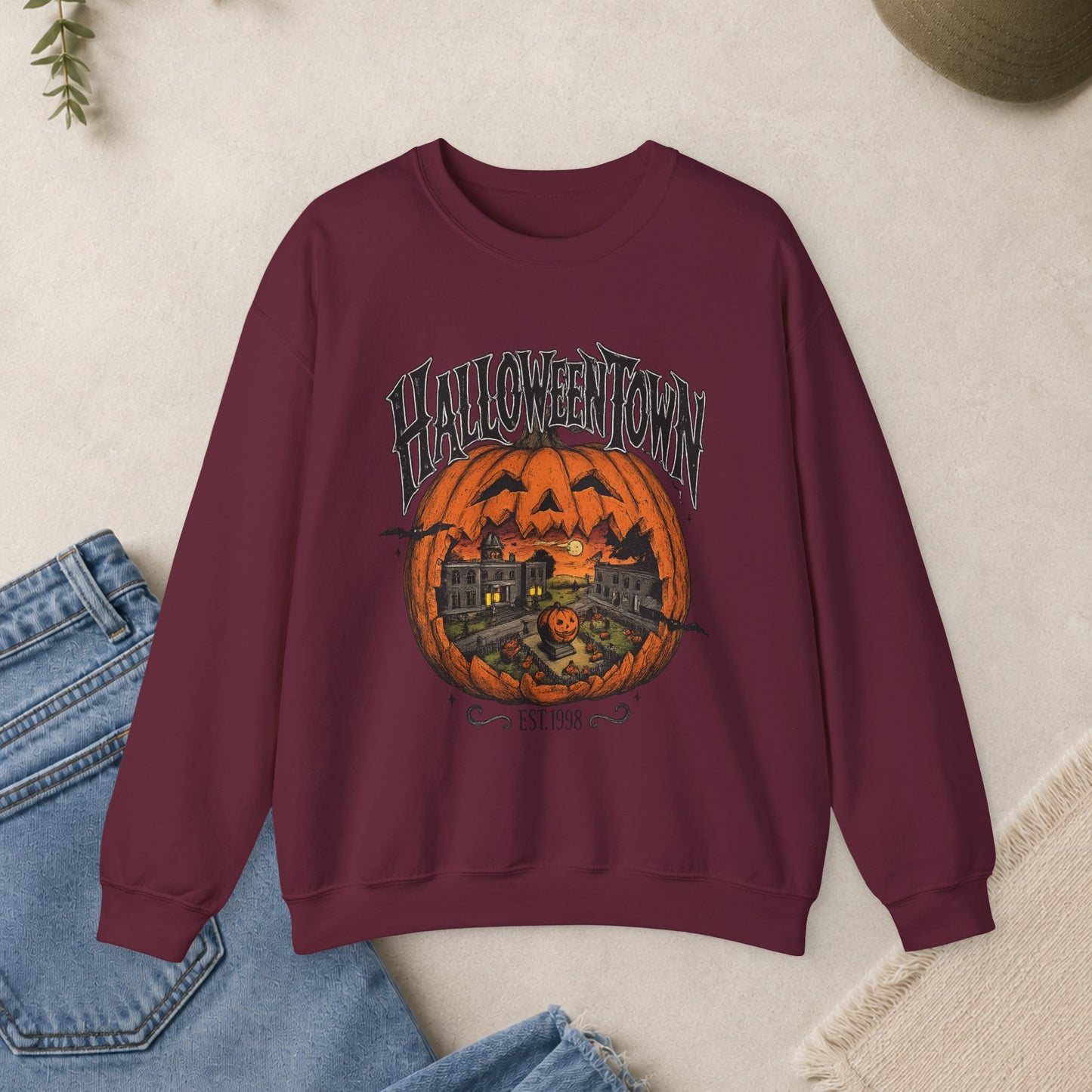 Halloweentown Pumpkin Sweatshirt, Spooky Jack-O'-Lantern Crewneck