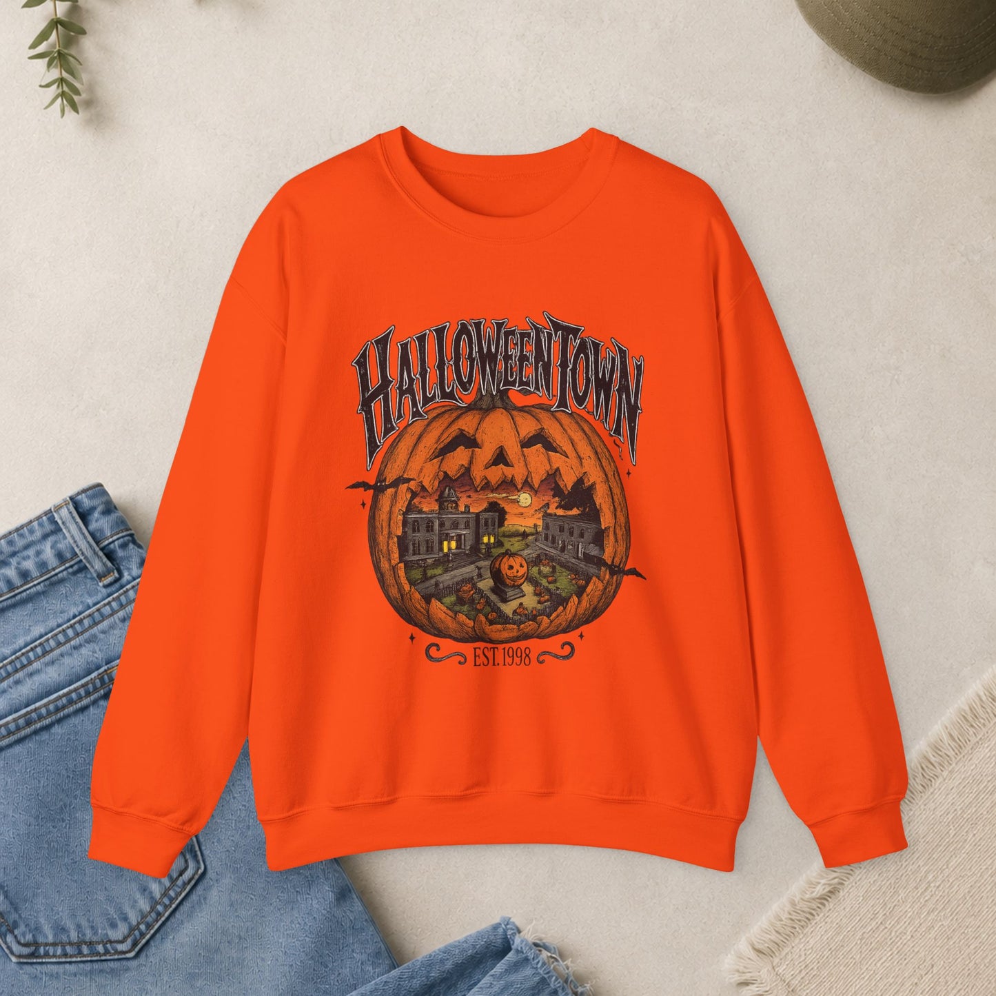 Halloweentown Pumpkin Sweatshirt, Spooky Jack-O'-Lantern Crewneck