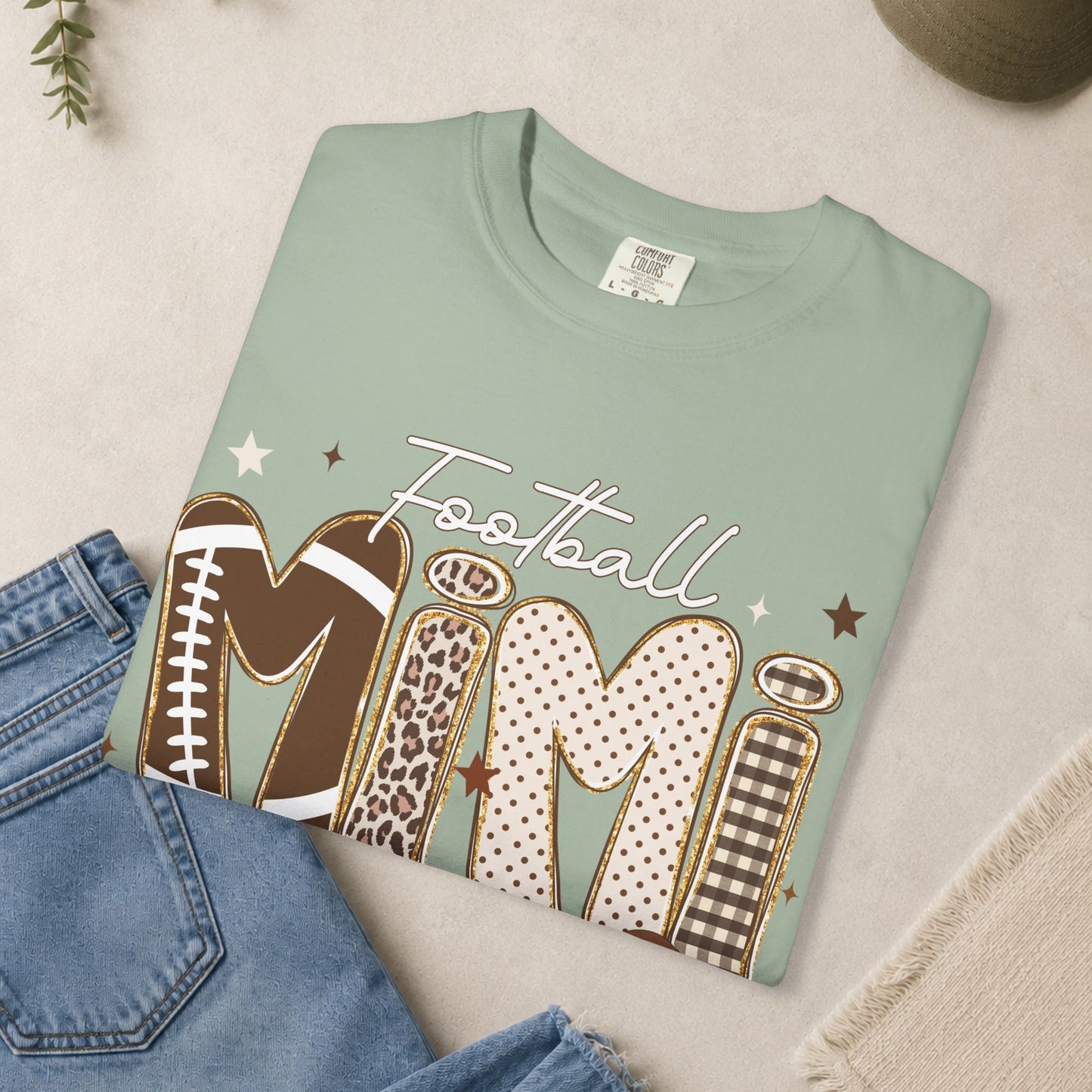 Football Mimi T-Shirt | Leopard & Brown Football Lettering