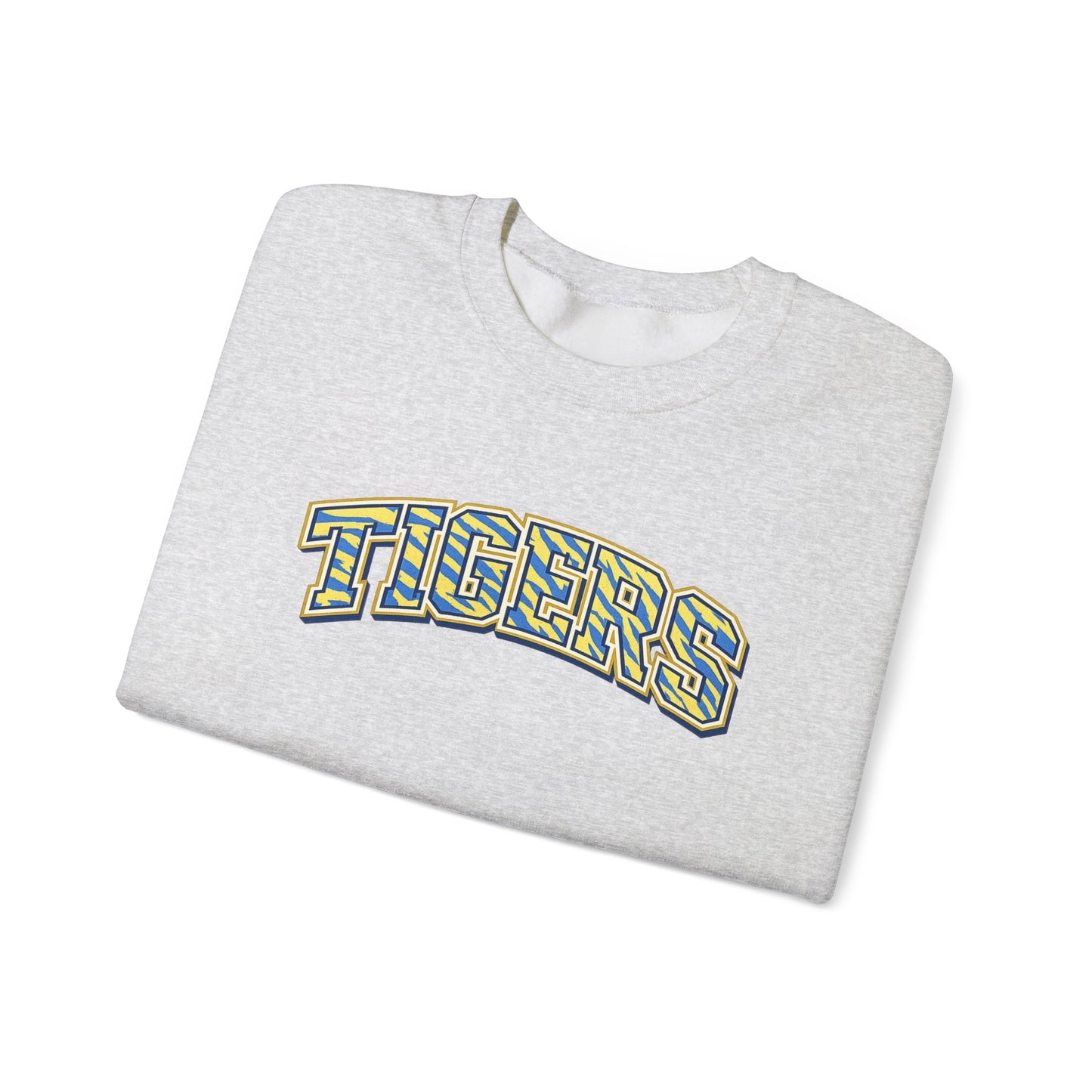Tigers Crewneck Sweatshirt — Retro Yellow & Teal Block Letter Sports Pullover