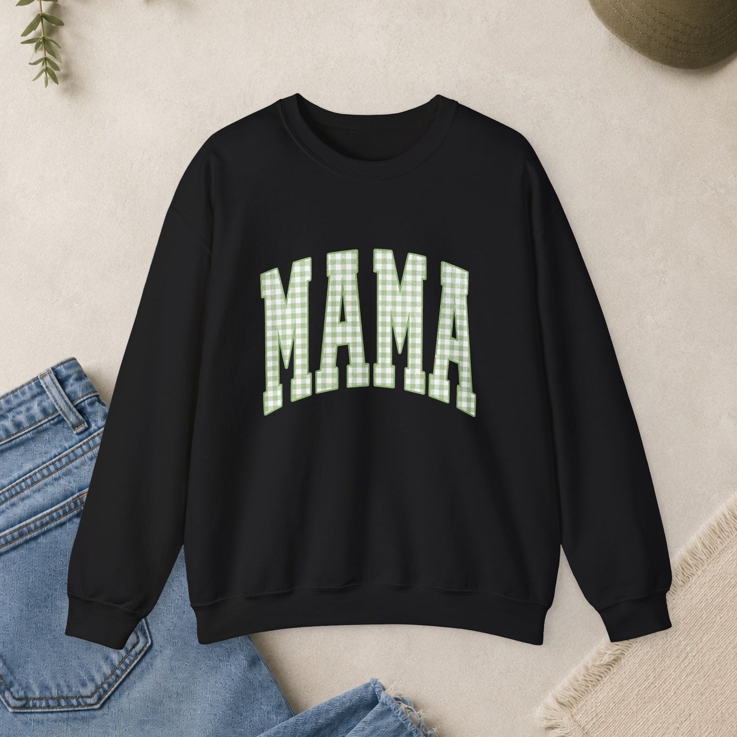 Green Gingham MAMA Sweatshirt | Mama Crewneck