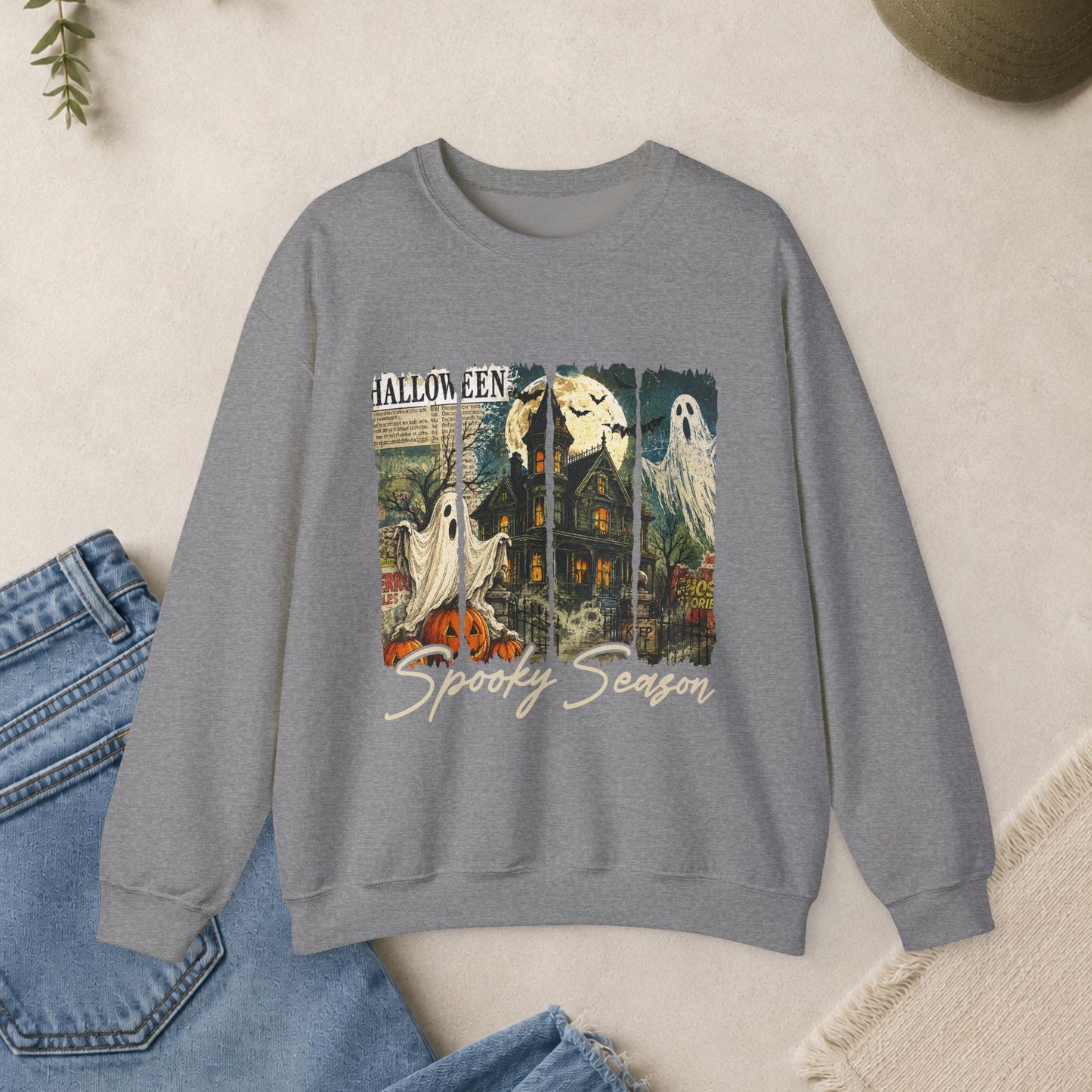 Vintage Halloween ghosts haunted house Sweatshirt | Spooky Season
