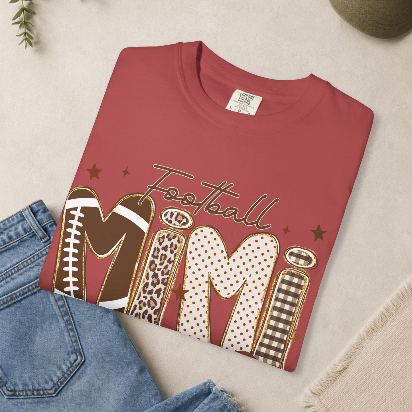 Football Mimi T-shirt | Leopard and Leather Pattern Lettering