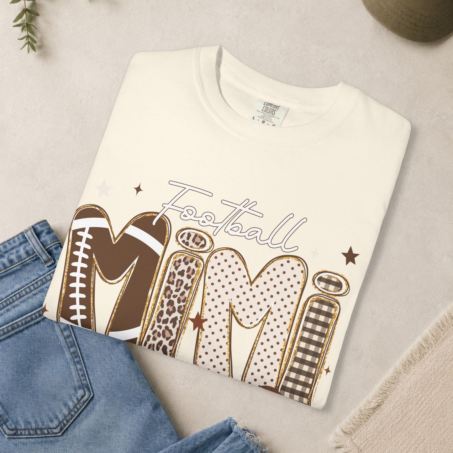 Football Mimi T-Shirt | Leopard & Brown Football Lettering