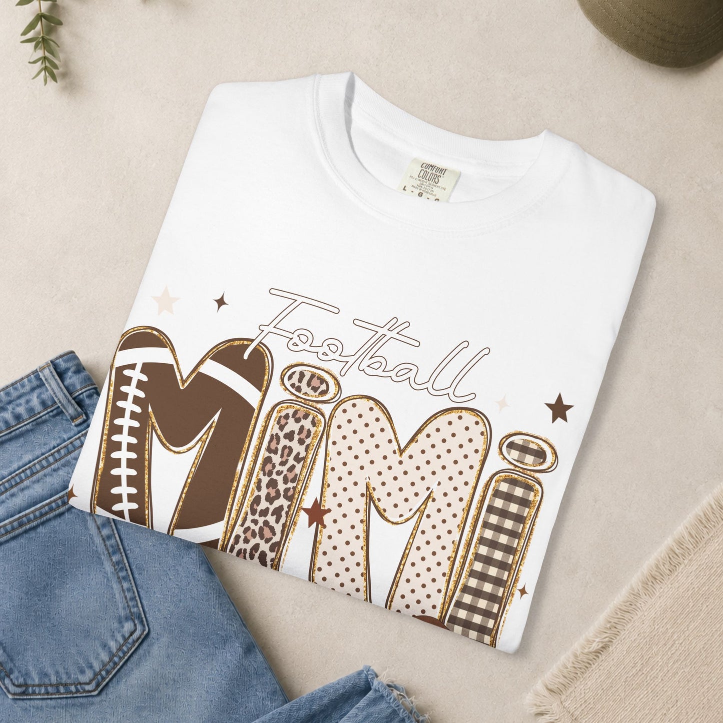 Football Mimi T-Shirt | Leopard & Brown Football Lettering