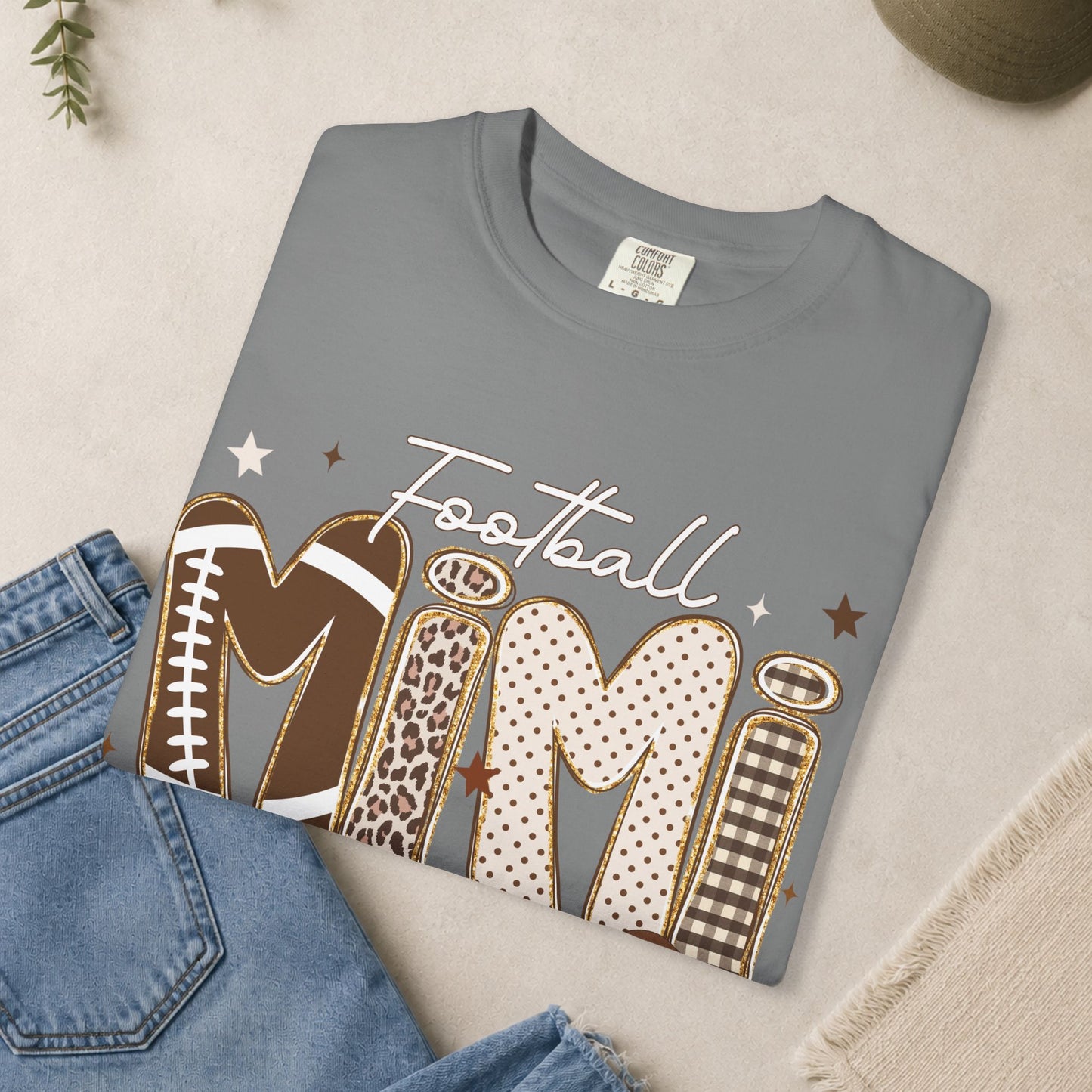 Football Mimi T-Shirt | Leopard & Brown Football Lettering