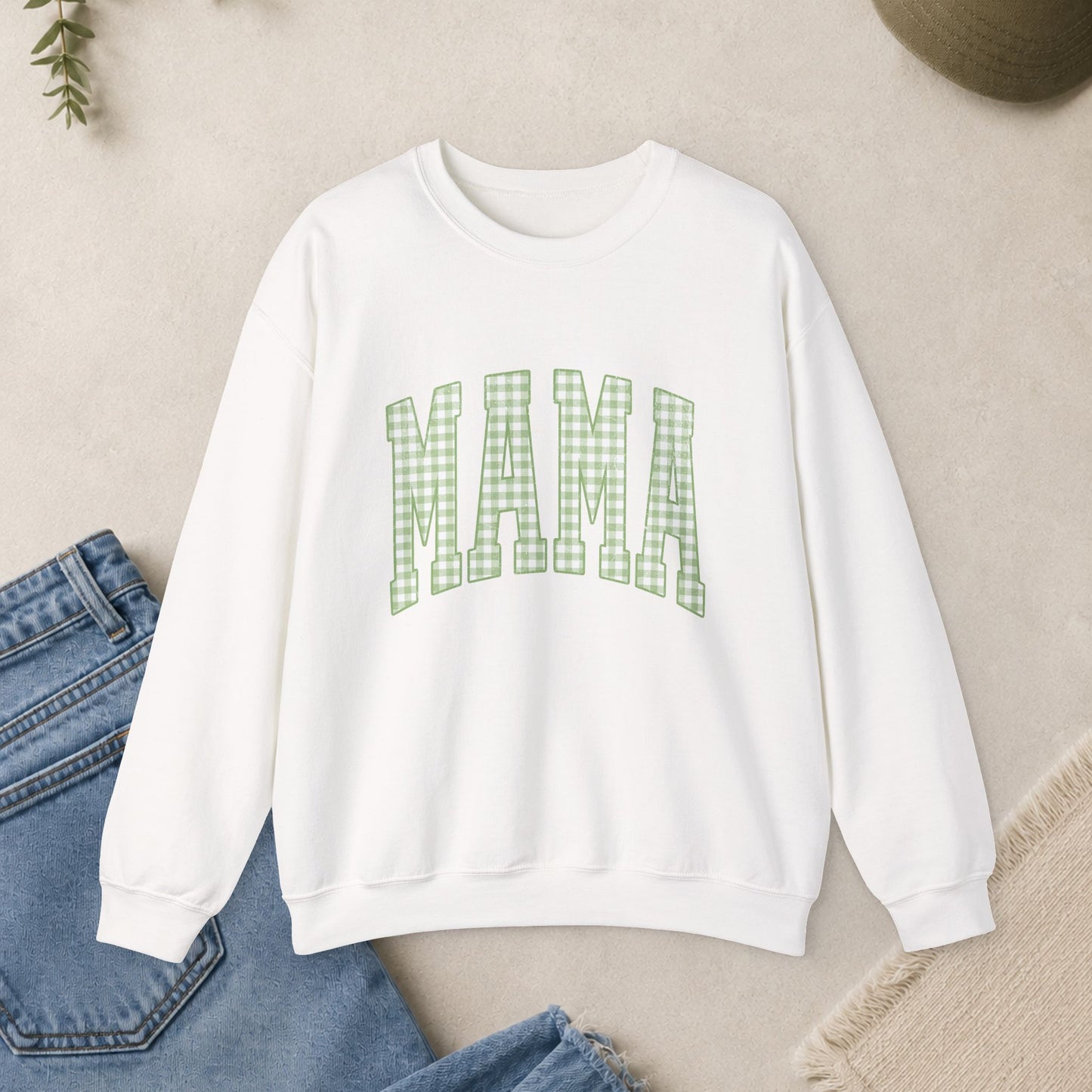 Green Gingham MAMA Sweatshirt | Mama Crewneck