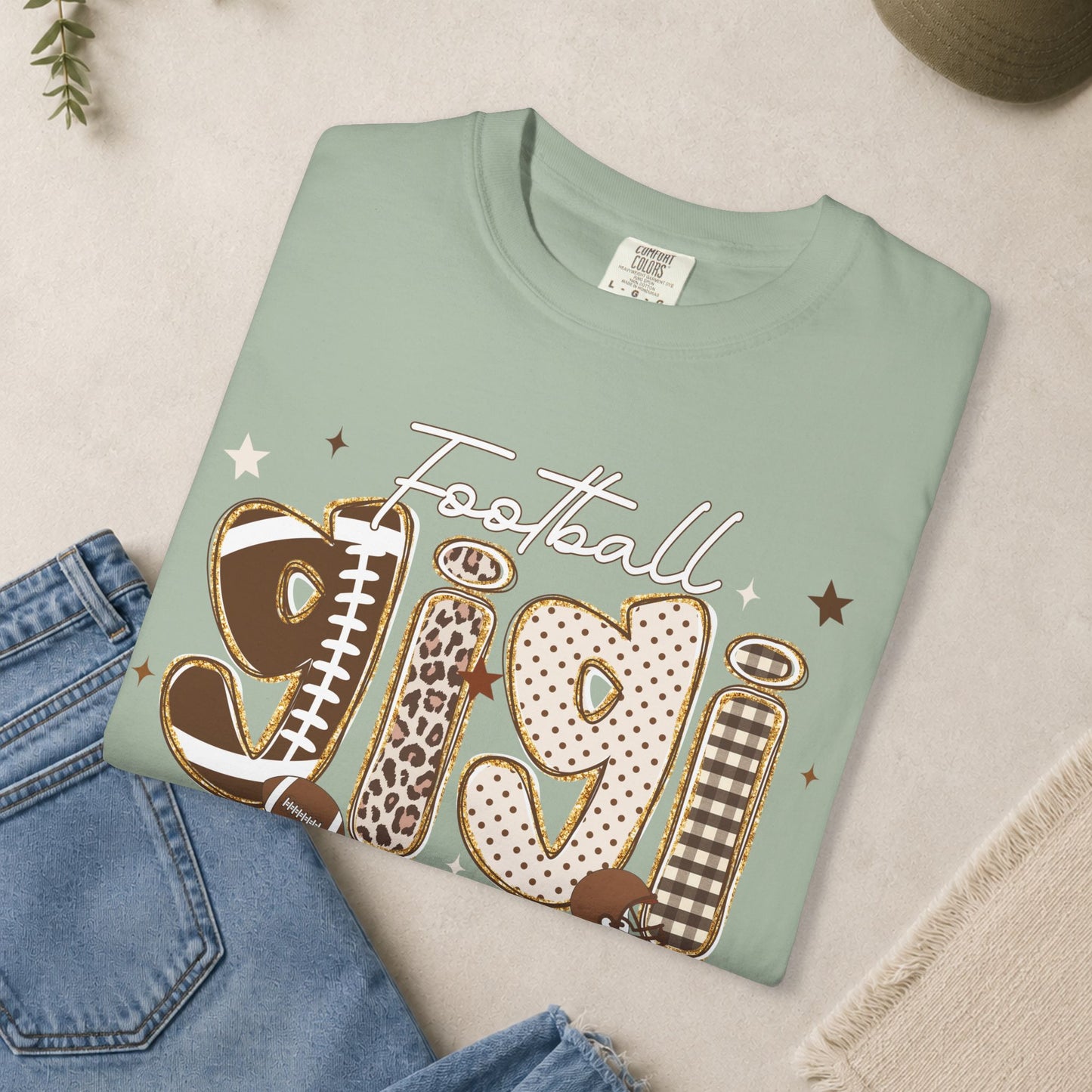 Football Gigi T-Shirt | Leopard & Brown Football Lettering