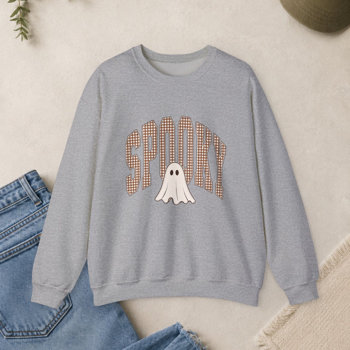 Spooky Ghost Plaid Crewneck Sweatshirt