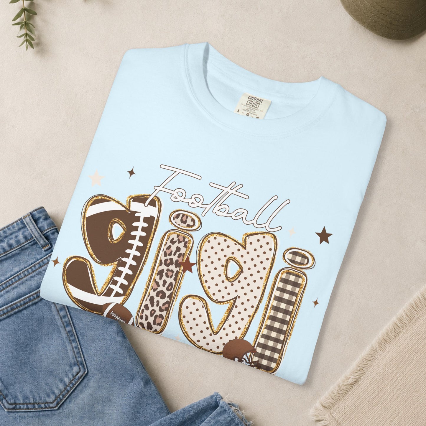 Football Gigi T-Shirt | Leopard & Brown Football Lettering