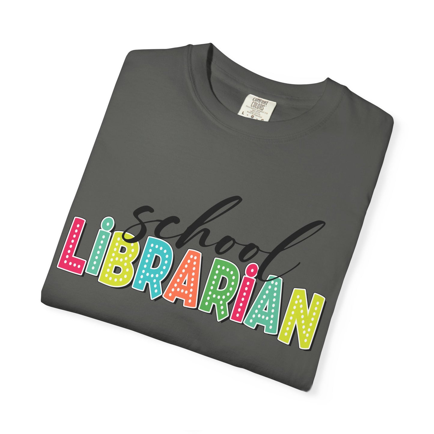 School Librarian T-Shirt — Colorful Retro Lettering Tee for Library Staff