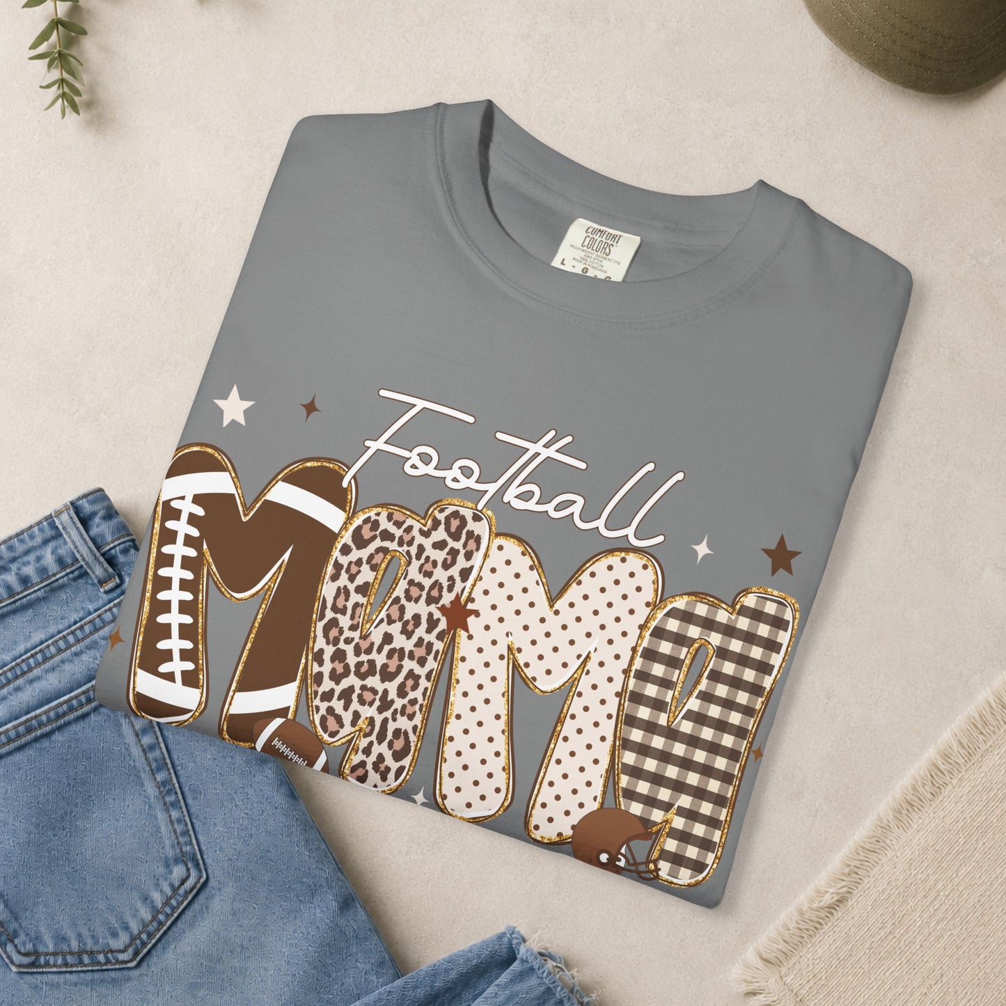 Football Mom T-shirt | Leopard Plaid Patchwork Lettering