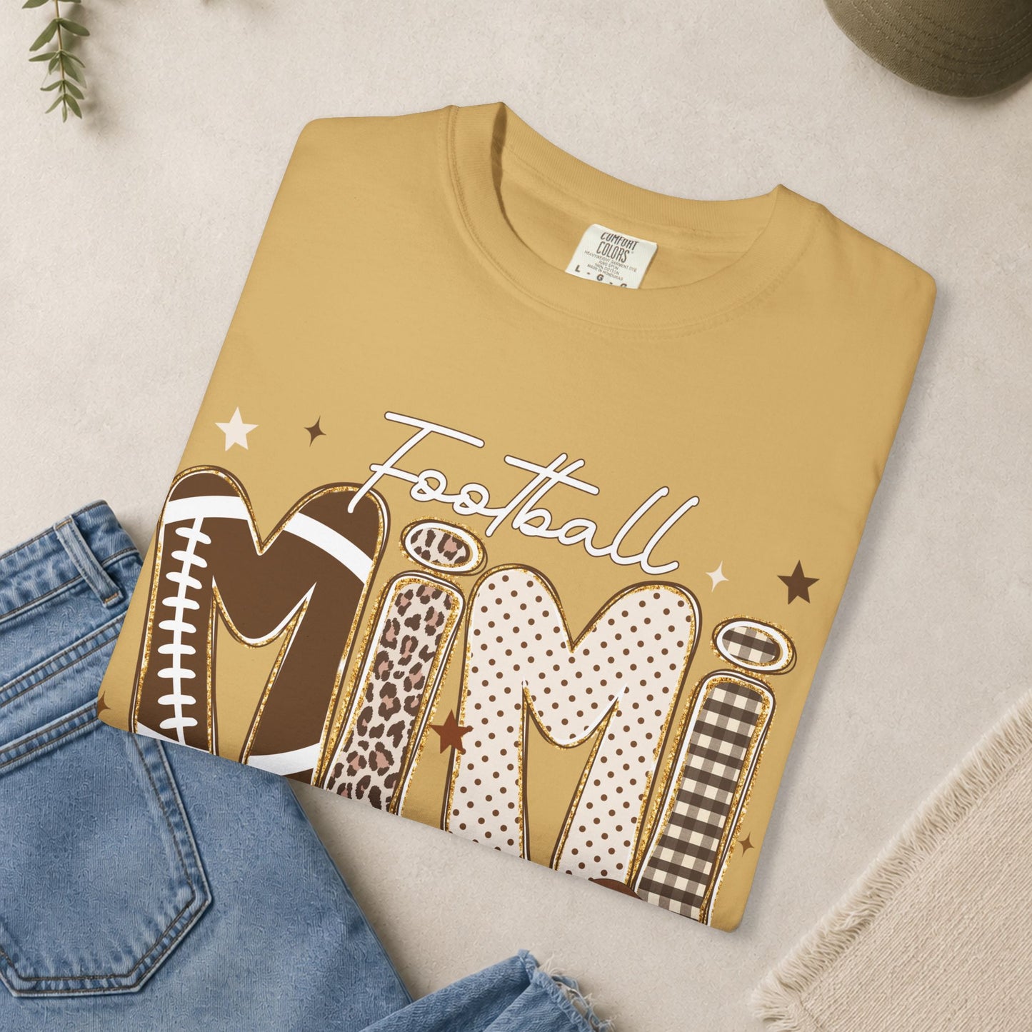 Football Mimi T-Shirt | Leopard & Brown Football Lettering