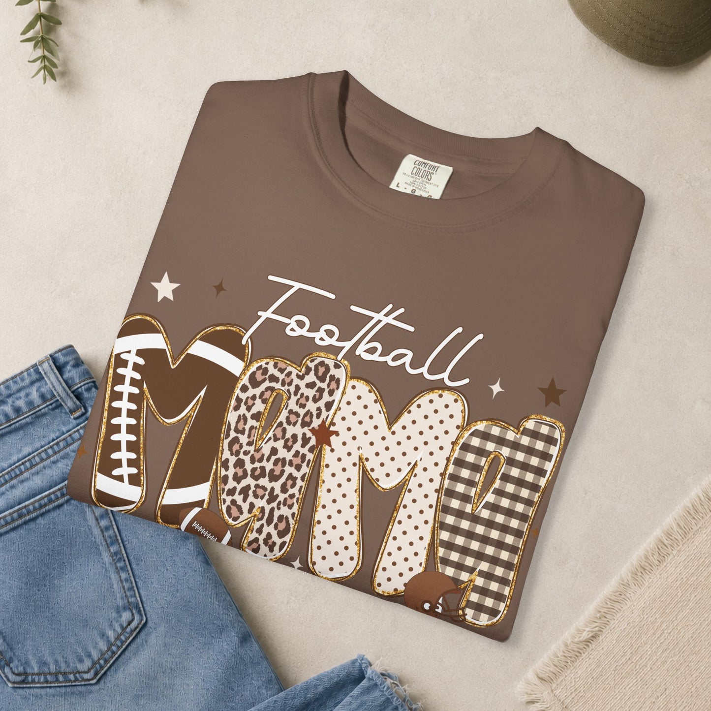 Football Mom T-shirt | Leopard Plaid Patchwork Lettering