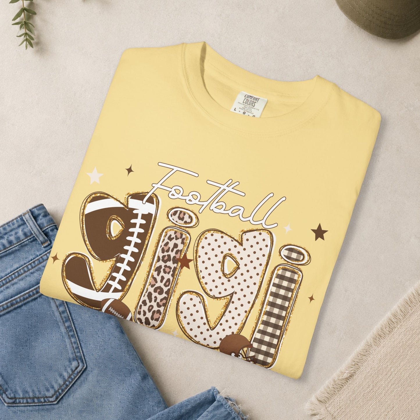 Football Gigi T-Shirt | Leopard & Brown Football Lettering