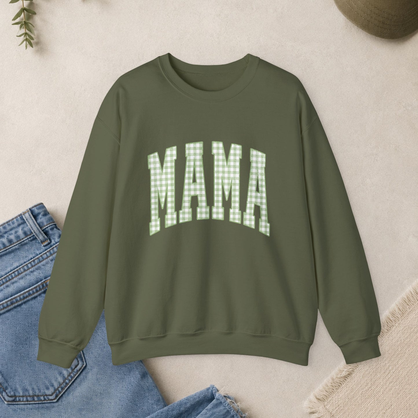 Green Gingham MAMA Sweatshirt | Mama Crewneck
