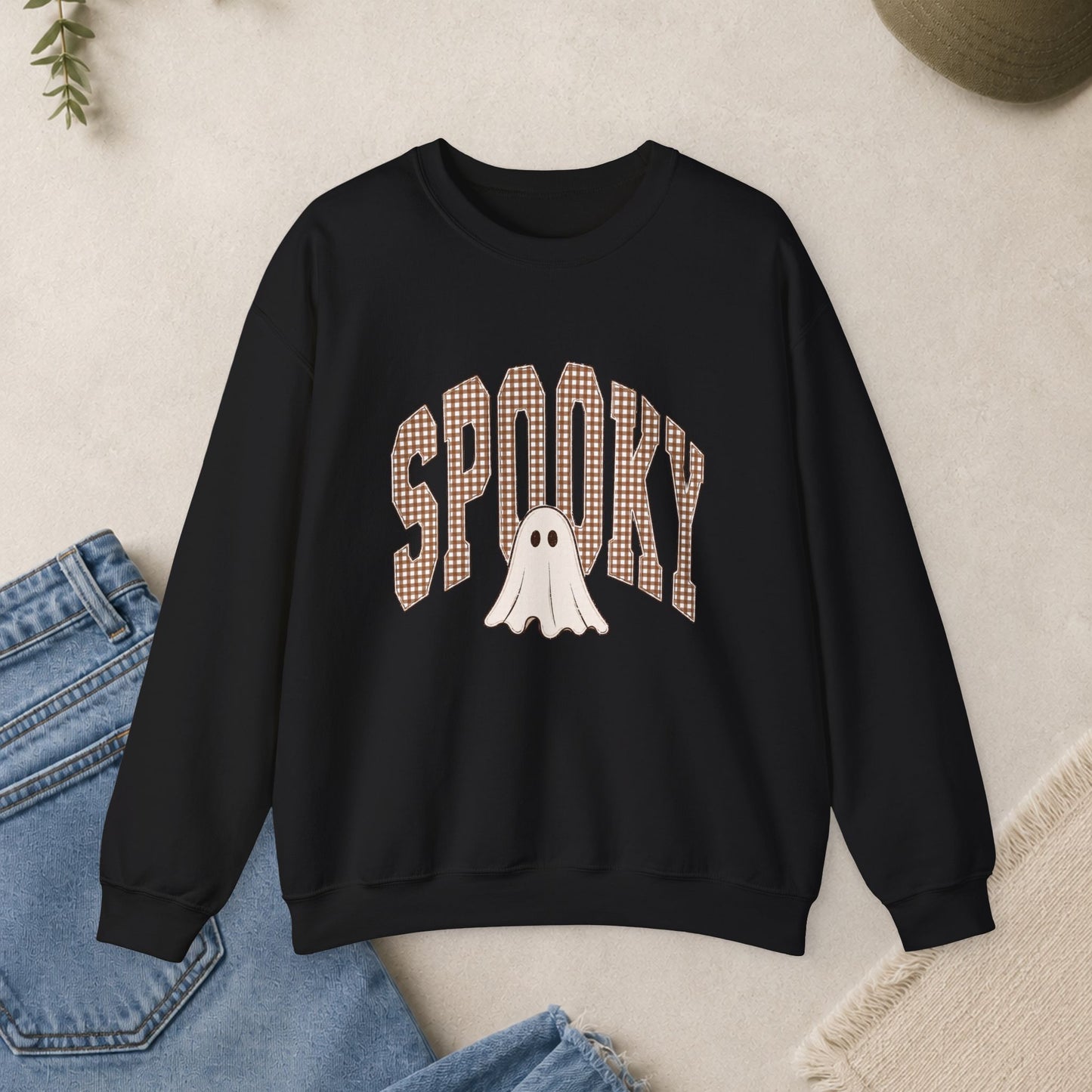 Spooky Ghost Plaid Crewneck Sweatshirt