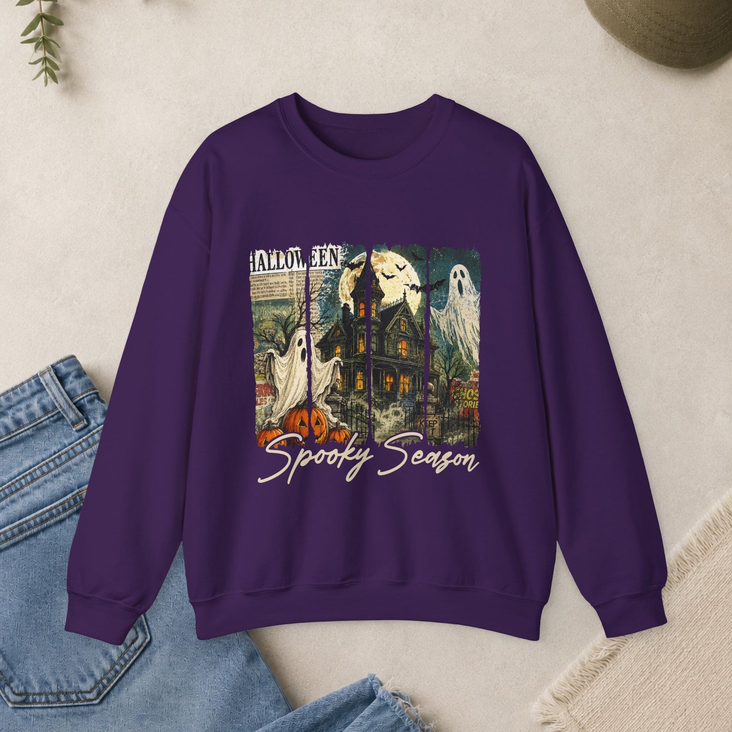 Vintage Halloween ghosts haunted house Sweatshirt | Spooky Season