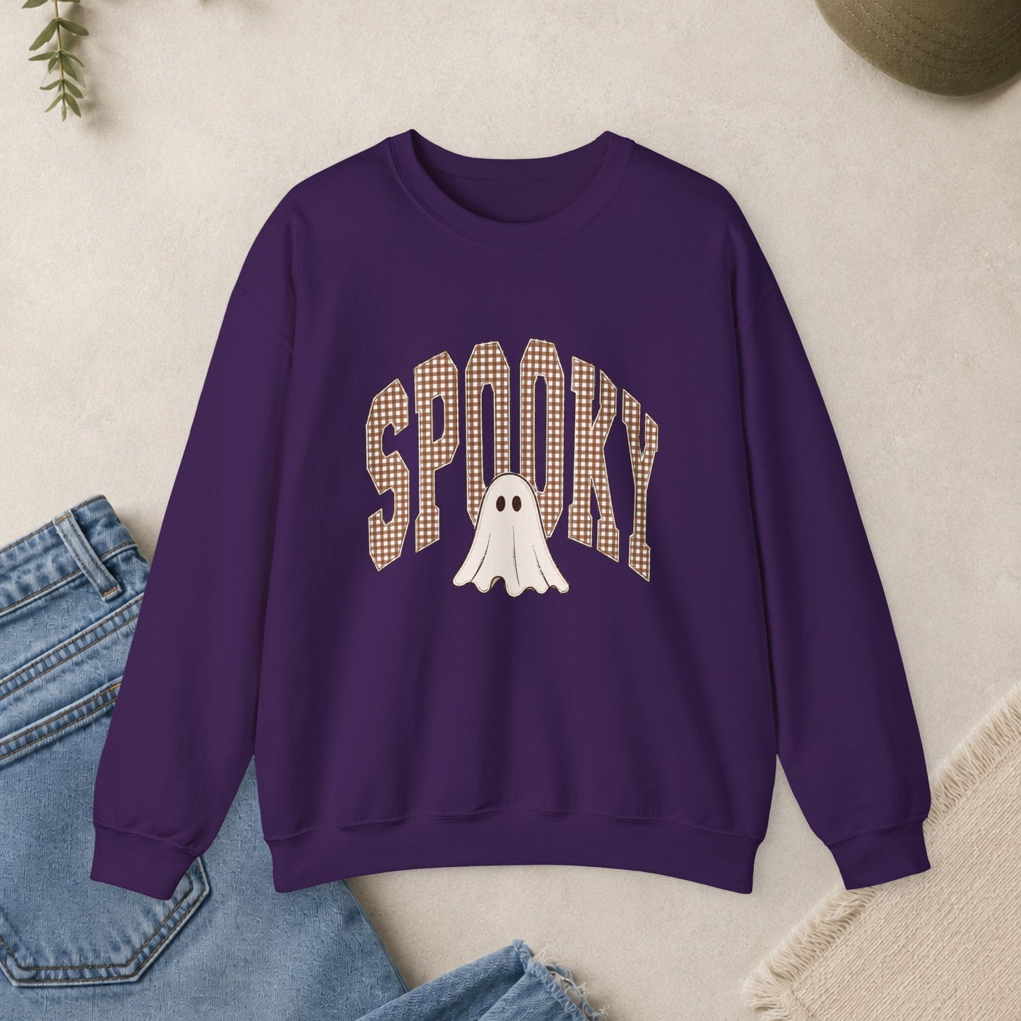 Spooky Ghost Plaid Crewneck Sweatshirt