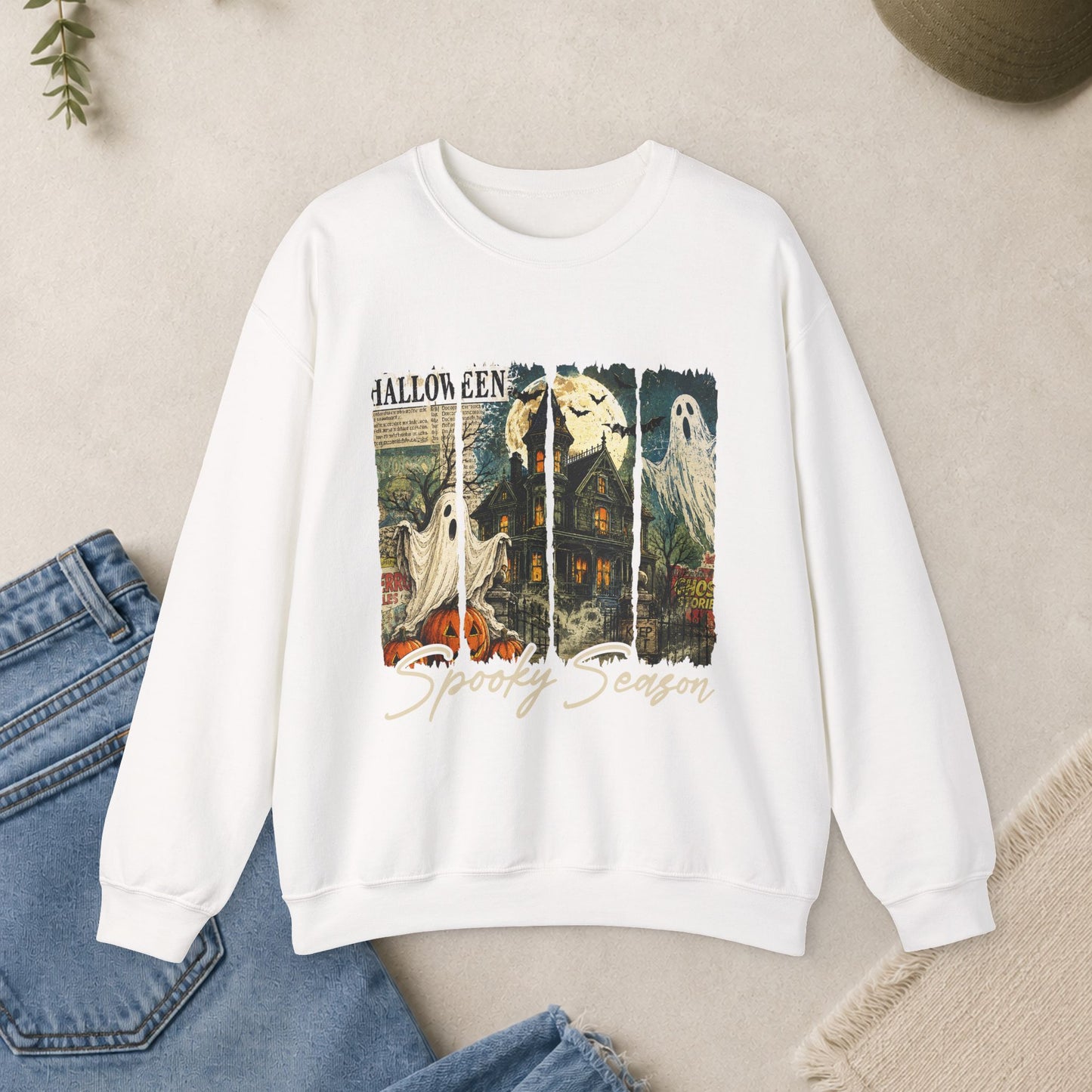 Vintage Halloween ghosts haunted house Sweatshirt | Spooky Season