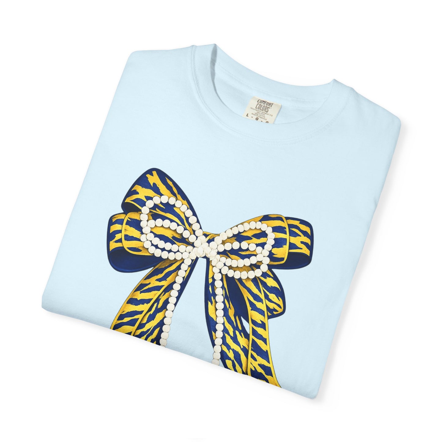 Bow Graphic T-Shirt — Yellow Navy Leopard Ribbon Design