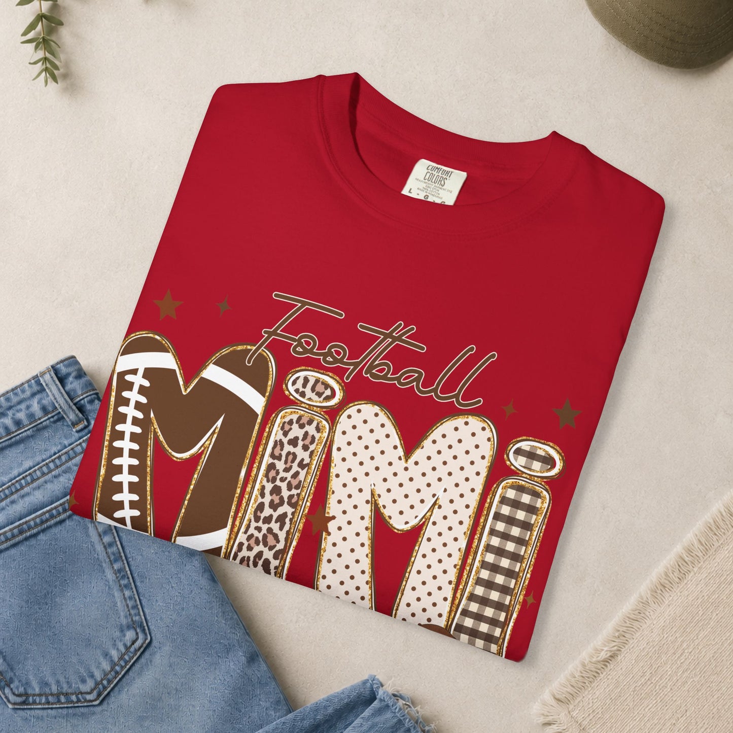 Football Mimi T-shirt | Leopard and Leather Pattern Lettering