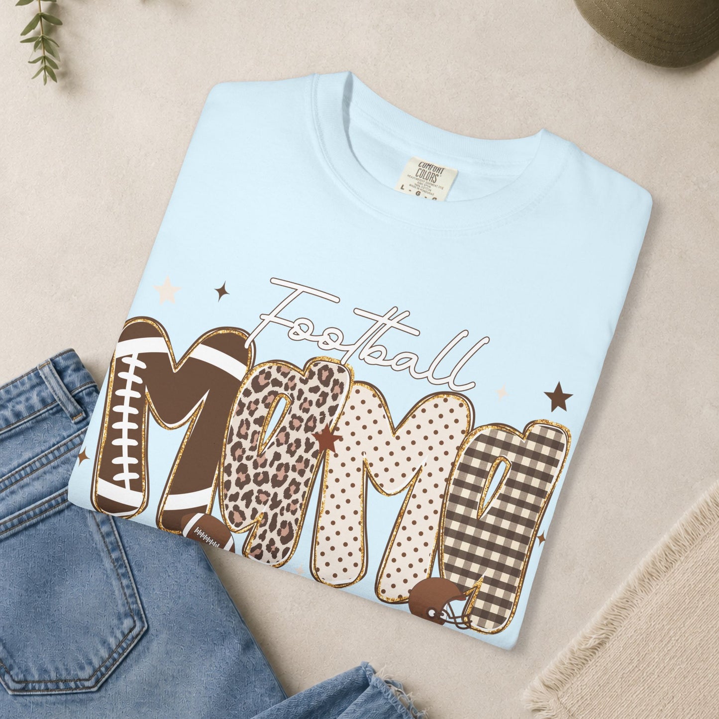 Football Mom T-shirt | Leopard Plaid Patchwork Lettering