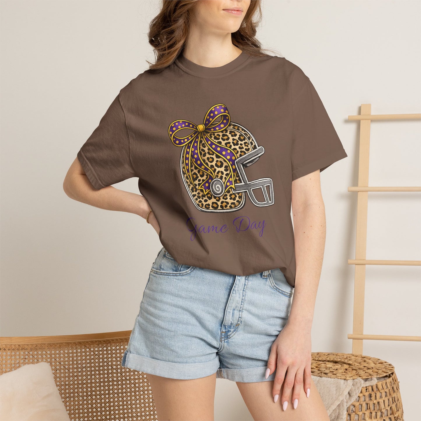 Leopard Print Football Helmet “Game Day” T‑Shirt