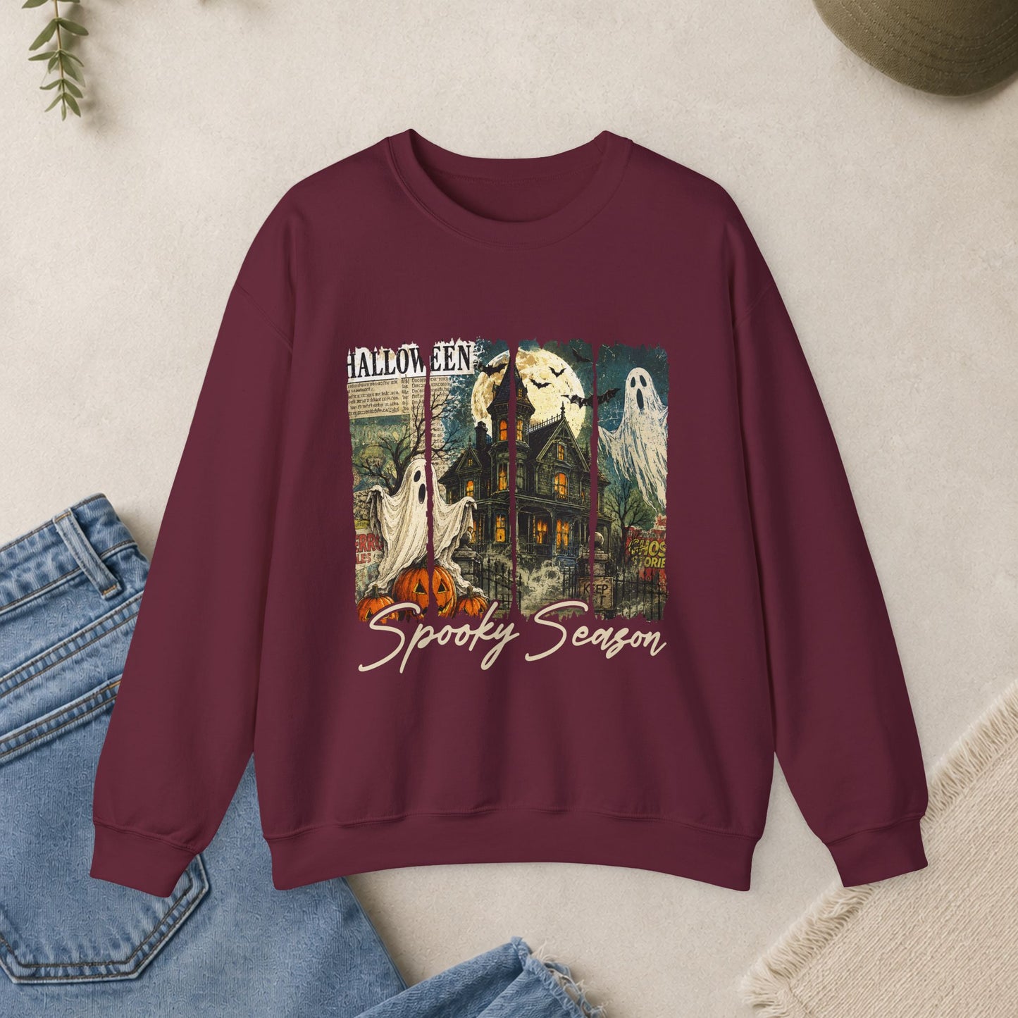 Vintage Halloween ghosts haunted house Sweatshirt | Spooky Season