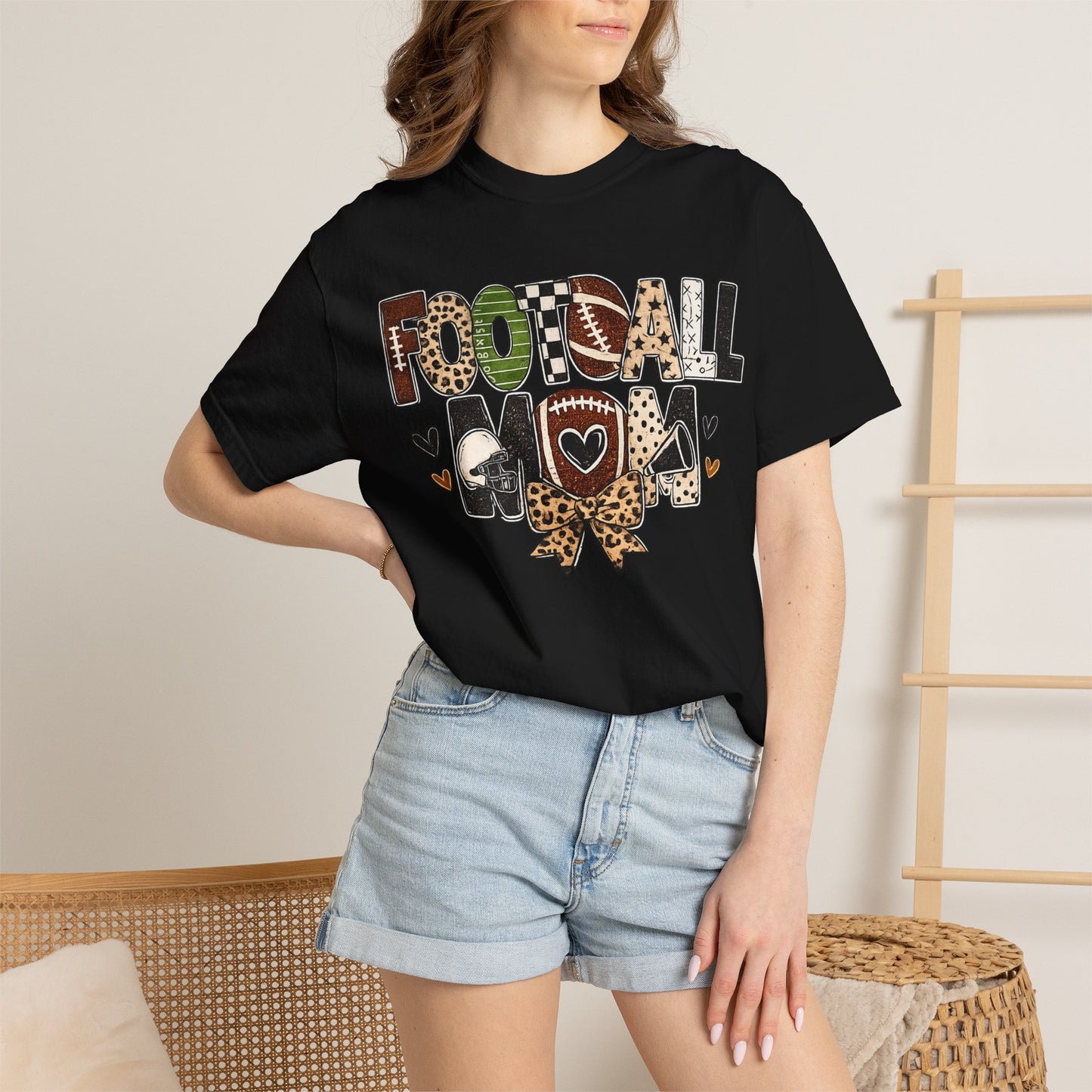 Football Mom T-Shirt — Leopard Print & Heart Graphic