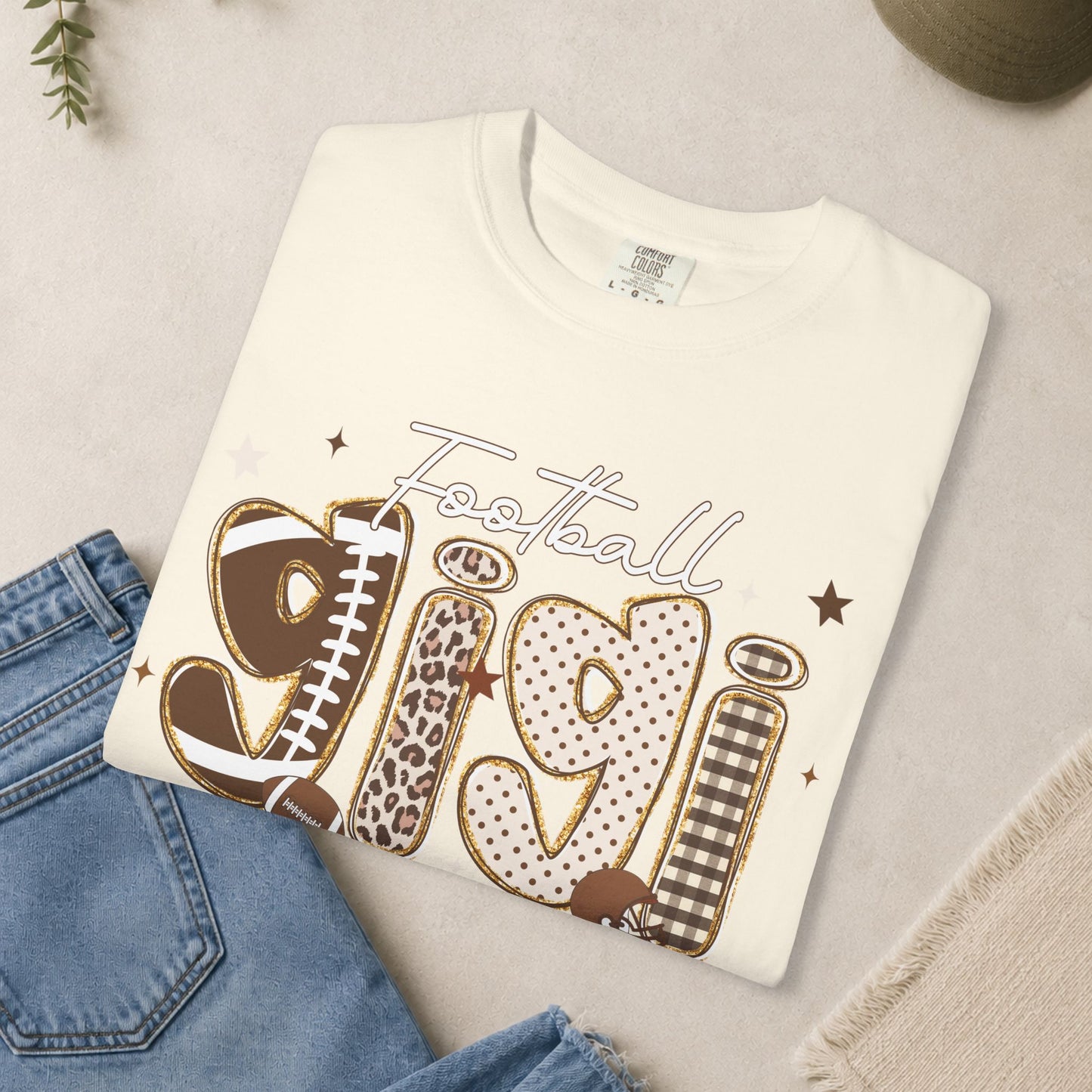 Football Gigi T-Shirt | Leopard & Brown Football Lettering