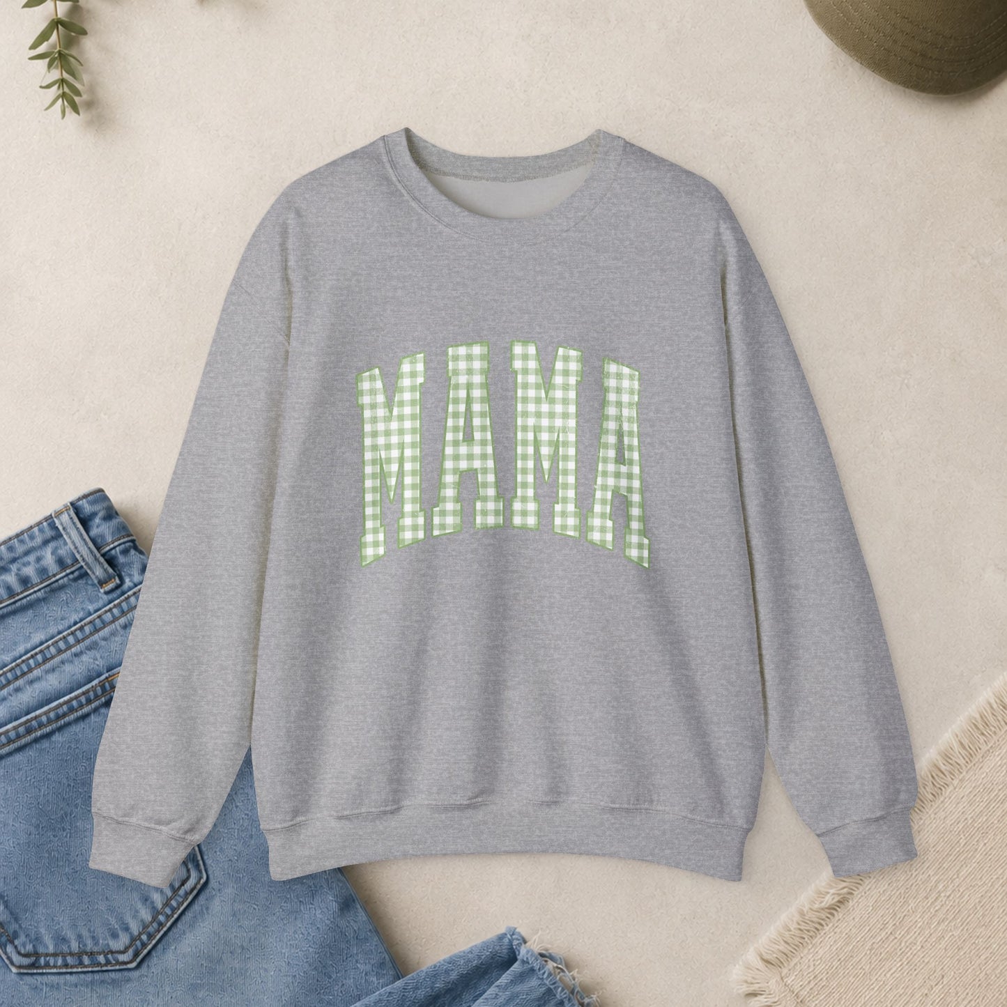 Green Gingham MAMA Sweatshirt | Mama Crewneck