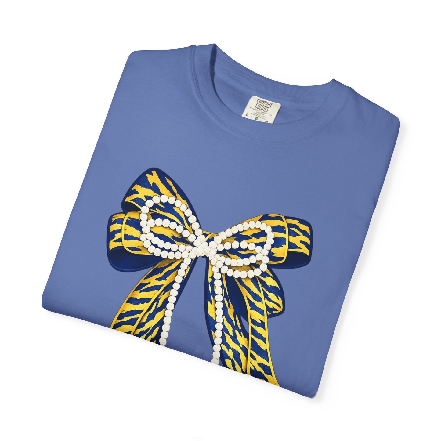 Bow Graphic T-Shirt — Yellow Navy Leopard Ribbon Design