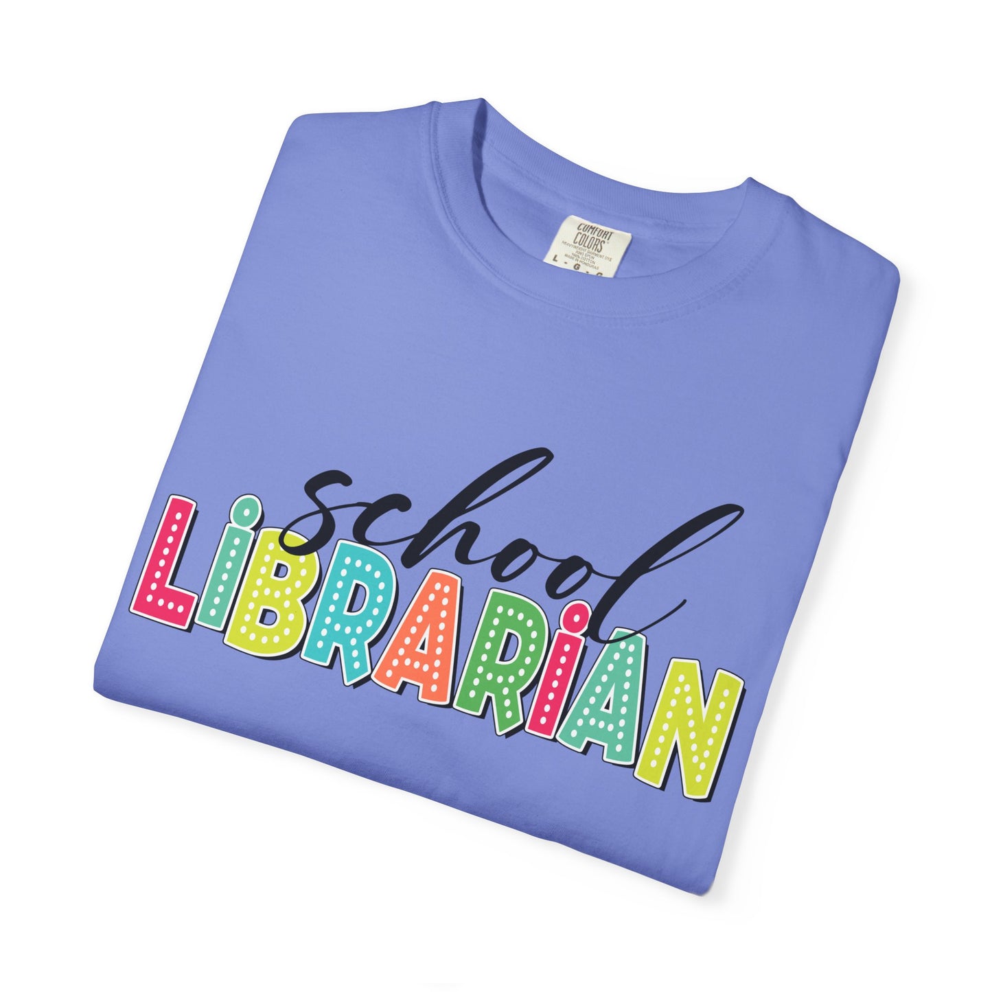 School Librarian T-Shirt — Colorful Retro Lettering Tee for Library Staff
